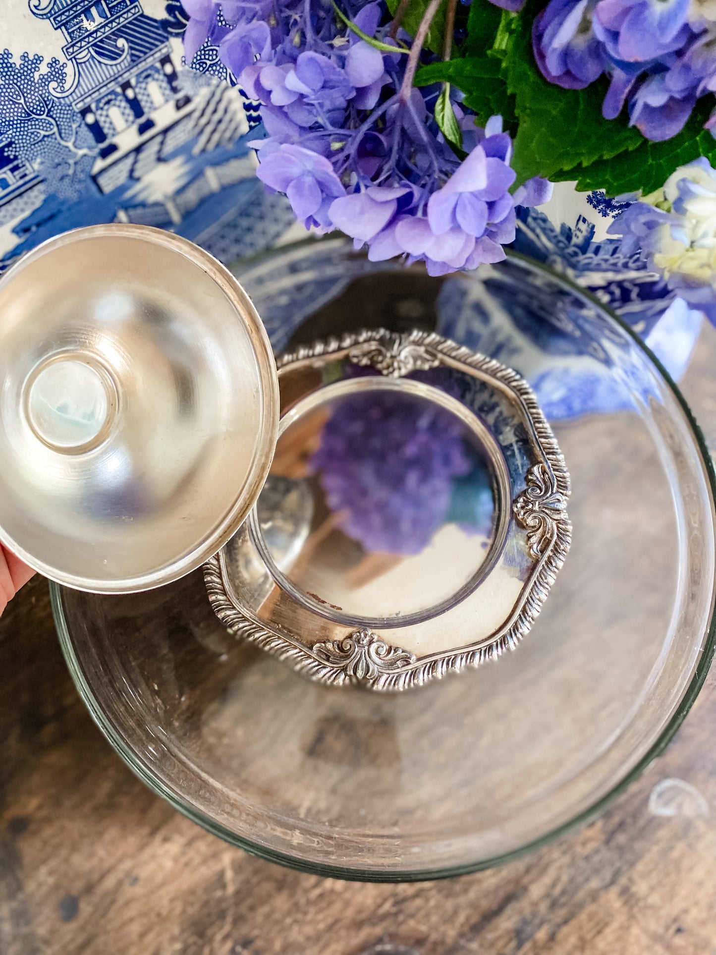 Antique Silver Butter Dish with Dome Lid
