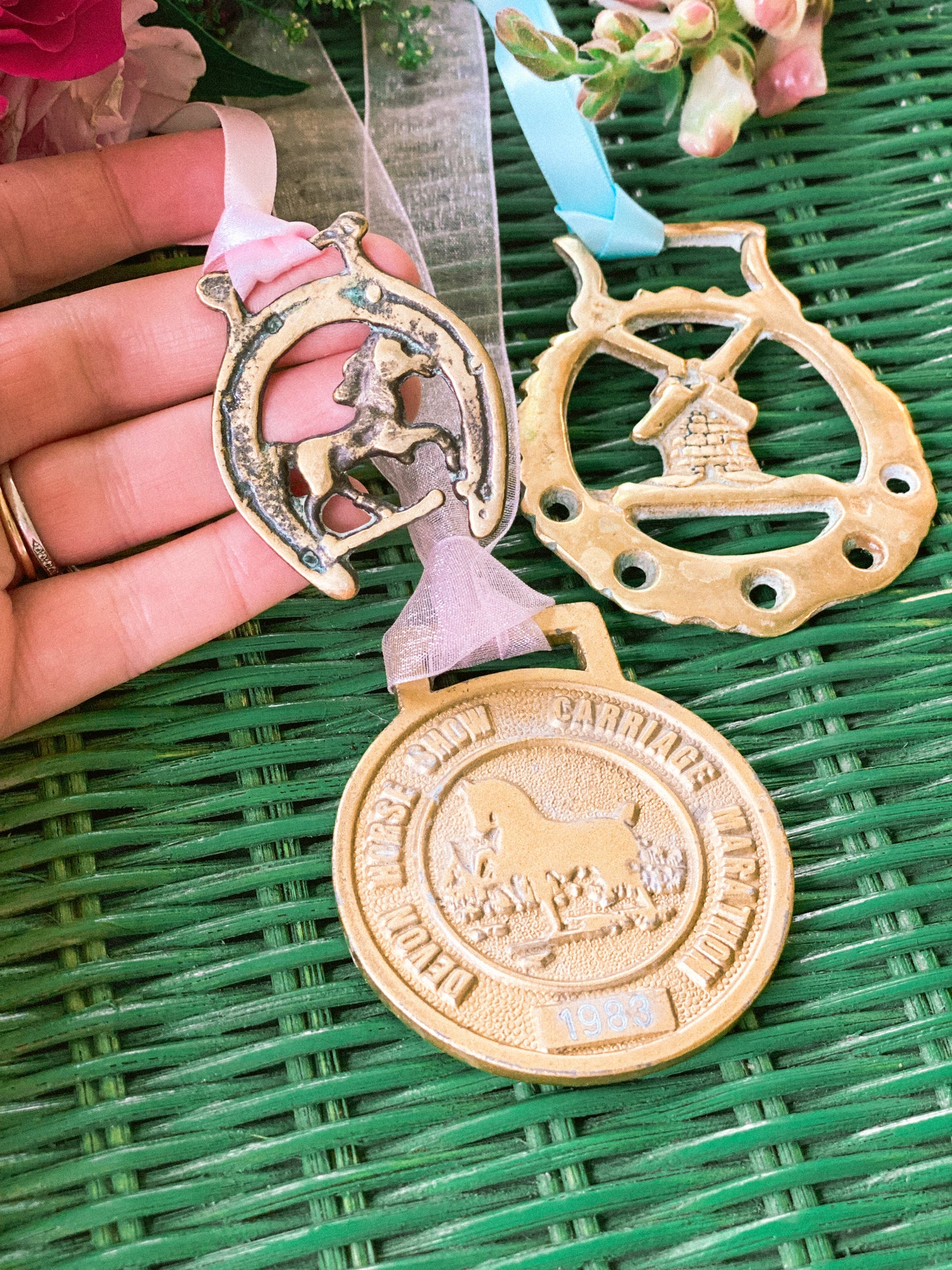 Set of 3 Horse Brass featuring Devon Horseshow Medal and Miniature Horse Brass