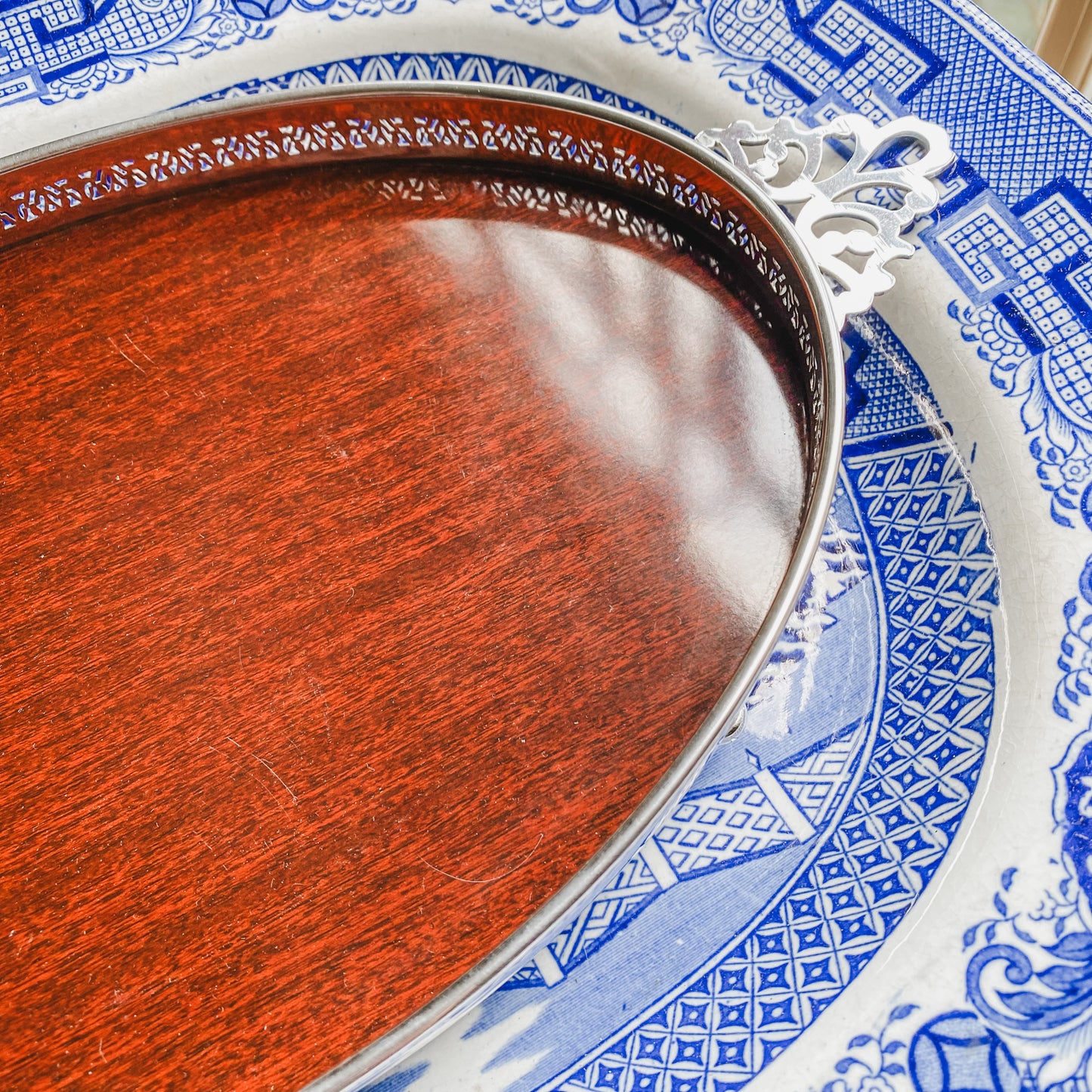 Lovely Antique Reticulated Tray with Pierced Handles