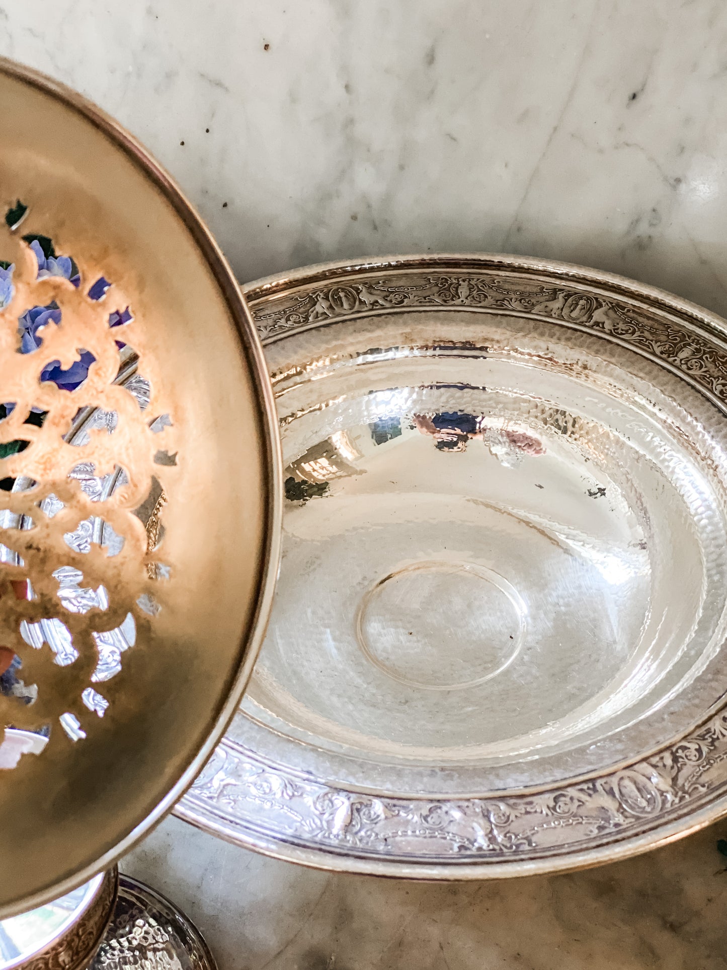 Art Nouveau Flower Frog Pedestal and Matching Candlesticks