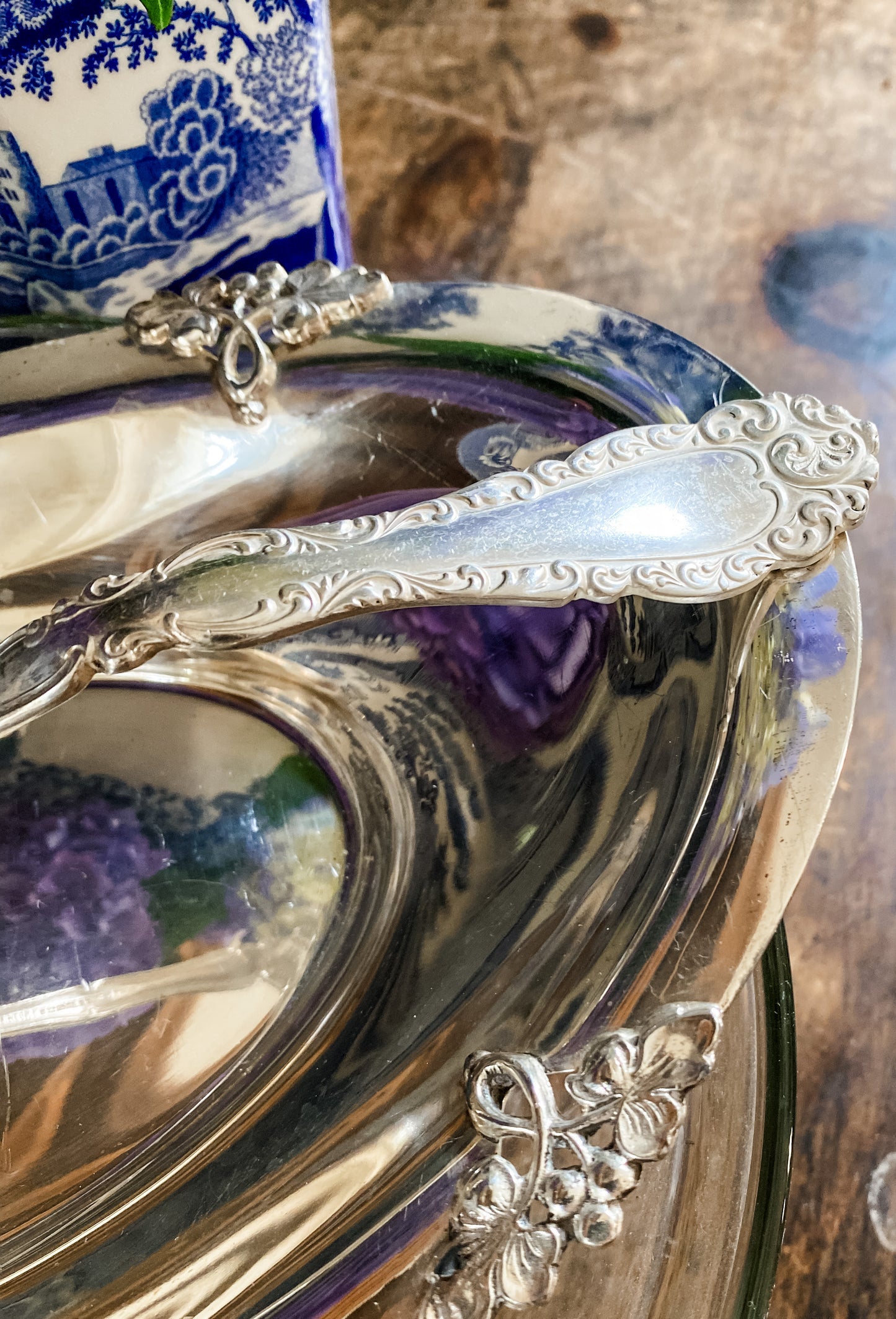 Antique Ladle and Oval Silver Dish