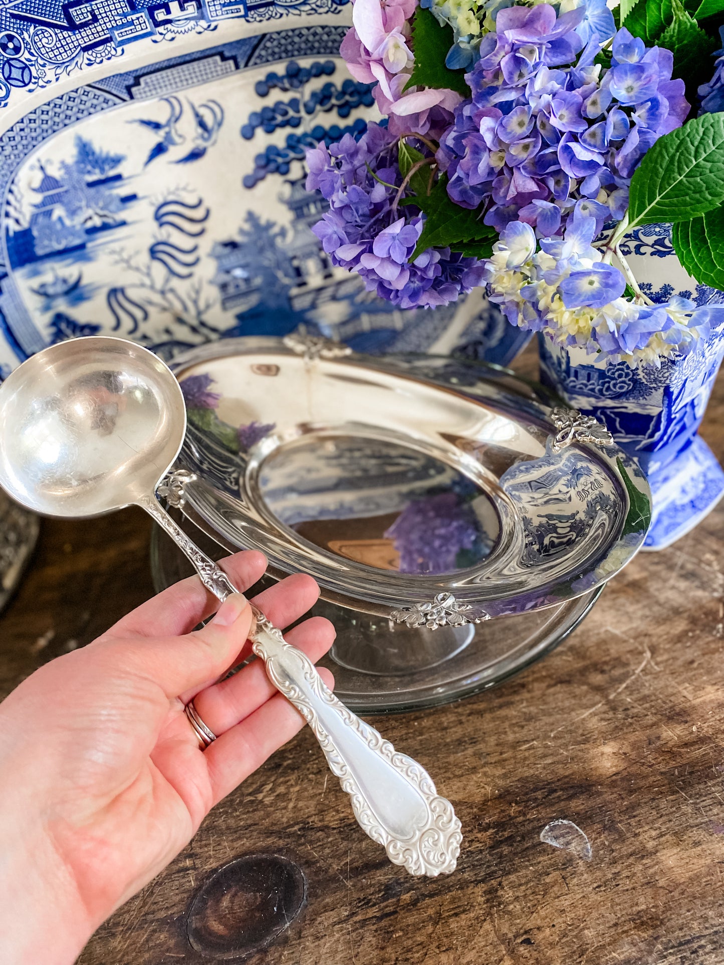 Antique Ladle and Oval Silver Dish
