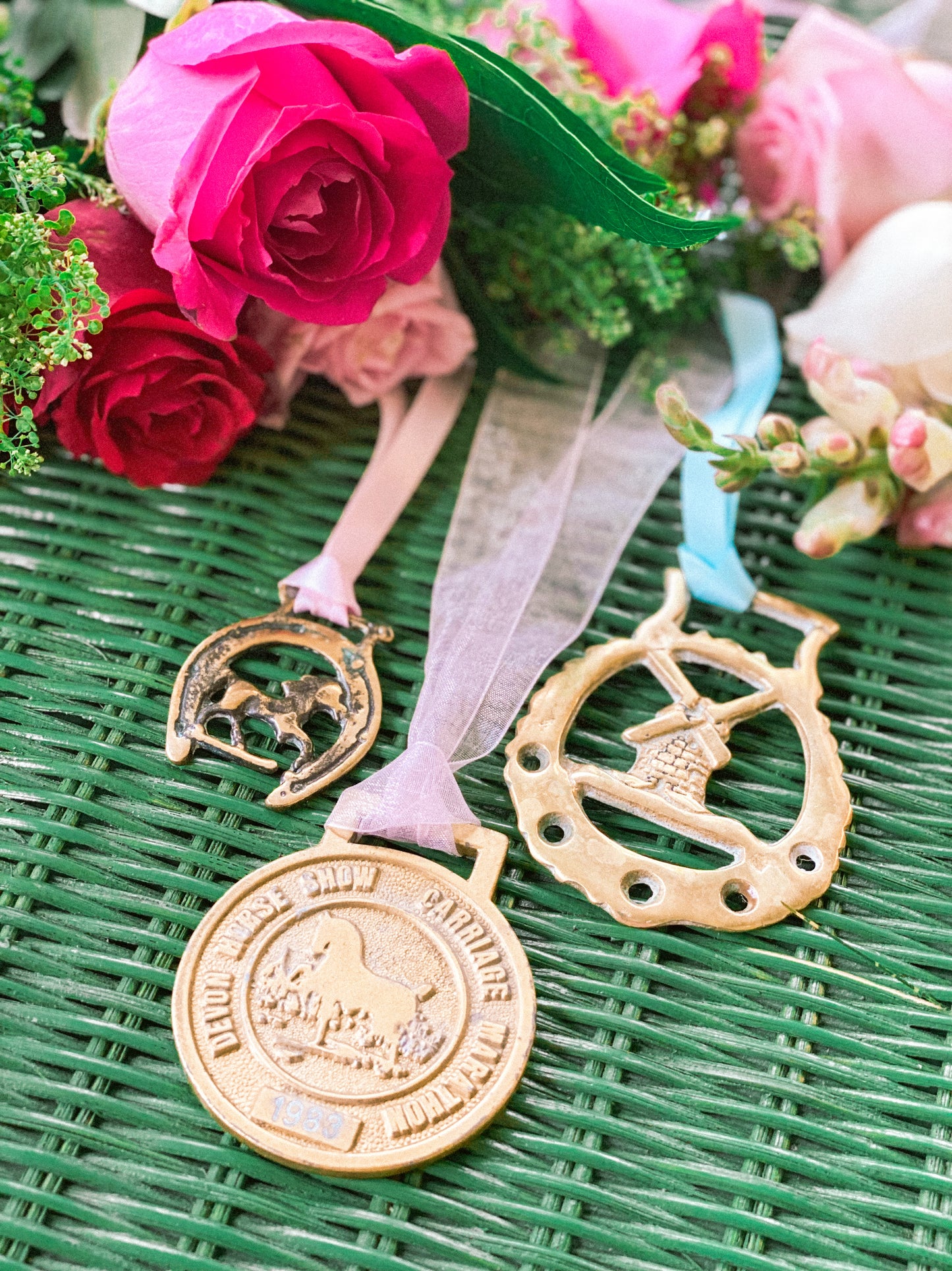 Set of 3 Horse Brass featuring Devon Horseshow Medal and Miniature Horse Brass
