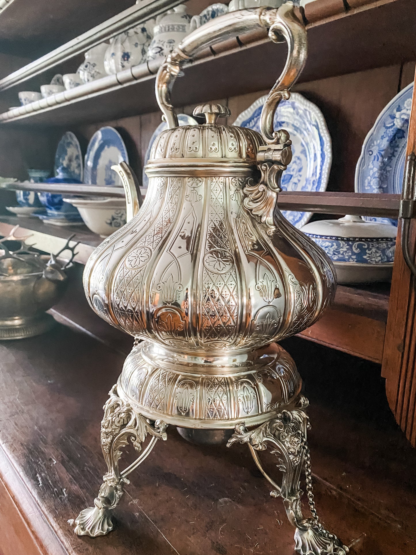 Extraordinary Antique English Teapot on Stand
