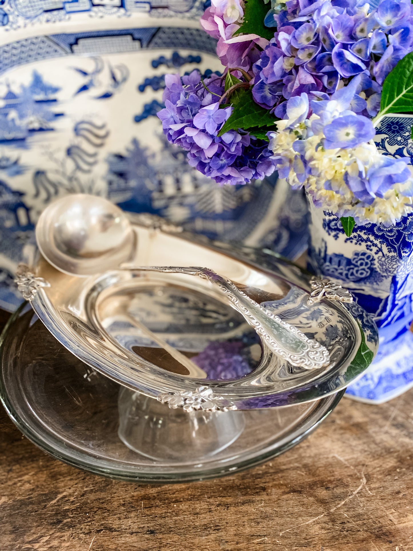 Antique Ladle and Oval Silver Dish
