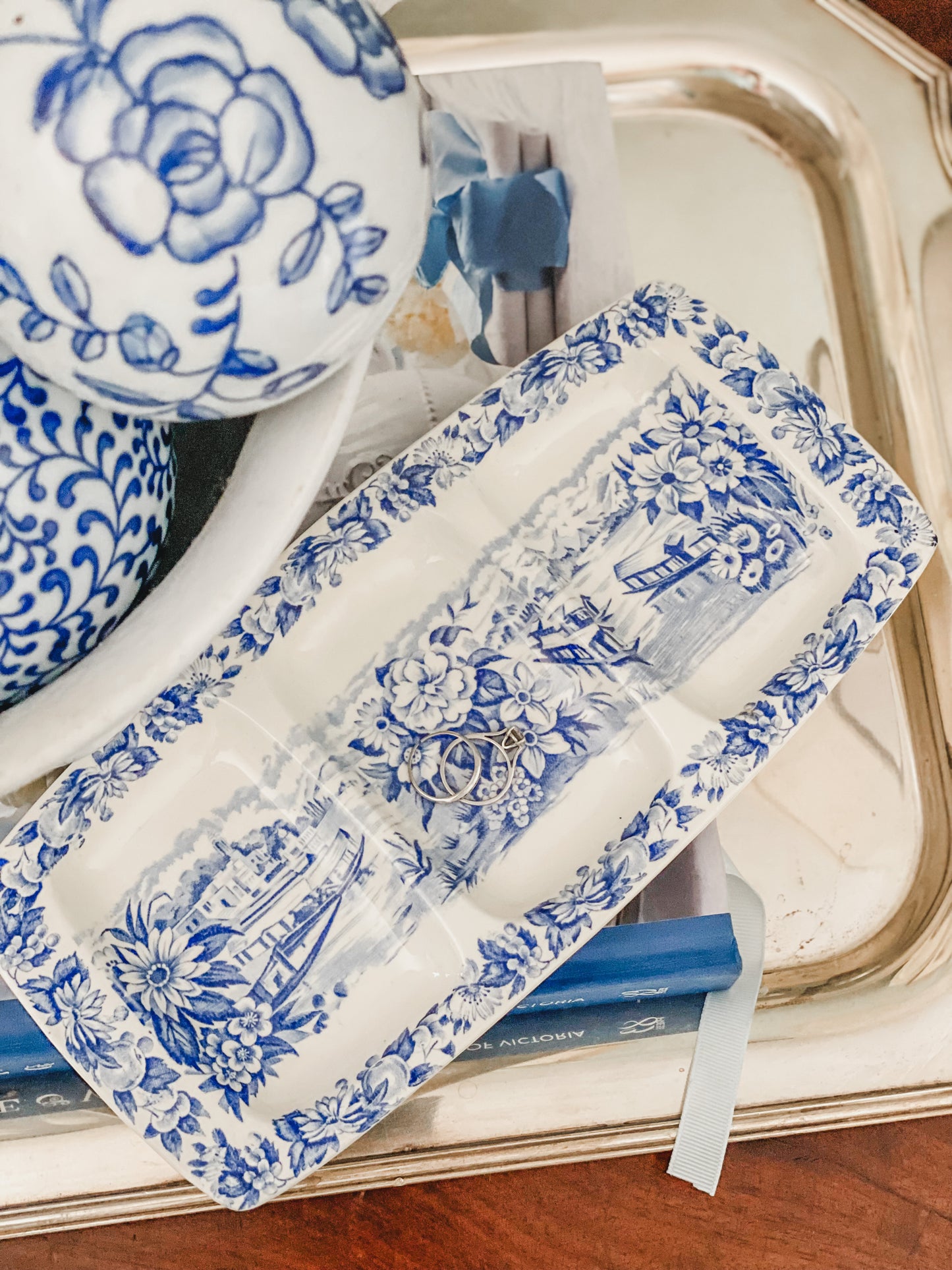 Blue and White Transferware Tray