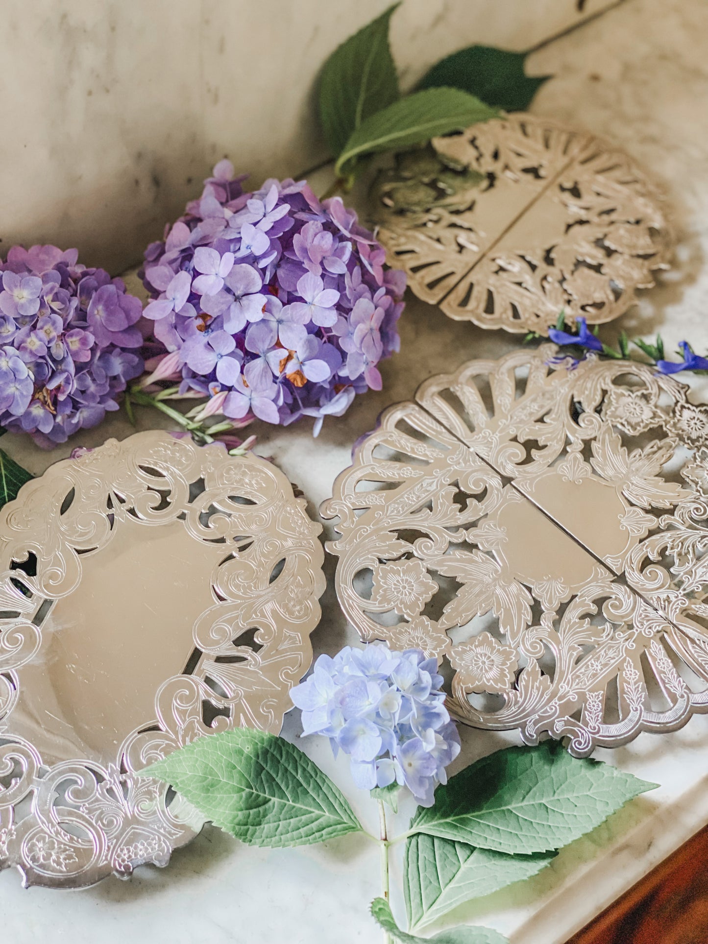 3 Gorgeous Pierced Silver Trivets for One Price!