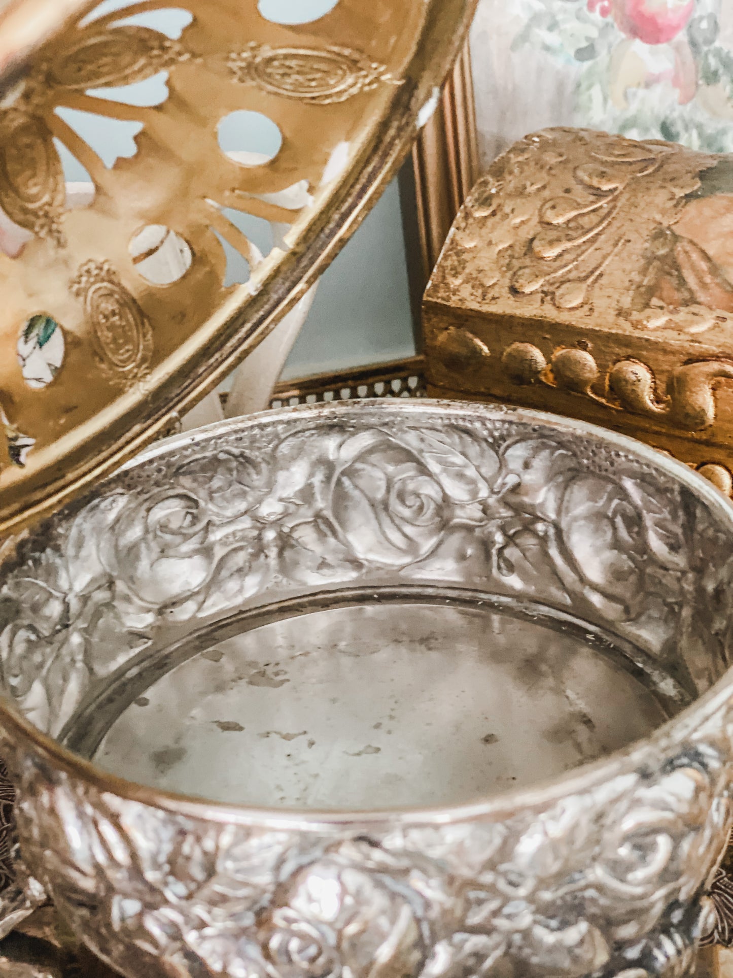 Antique Repousse Flower Frog