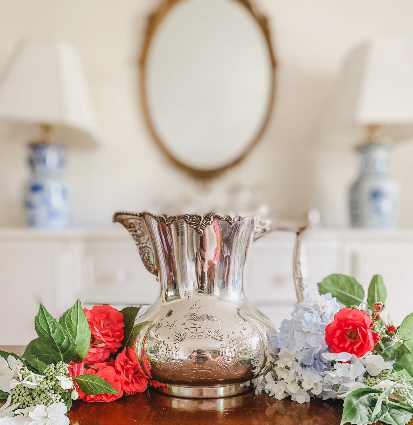Ornate Antique Pitcher by Pool