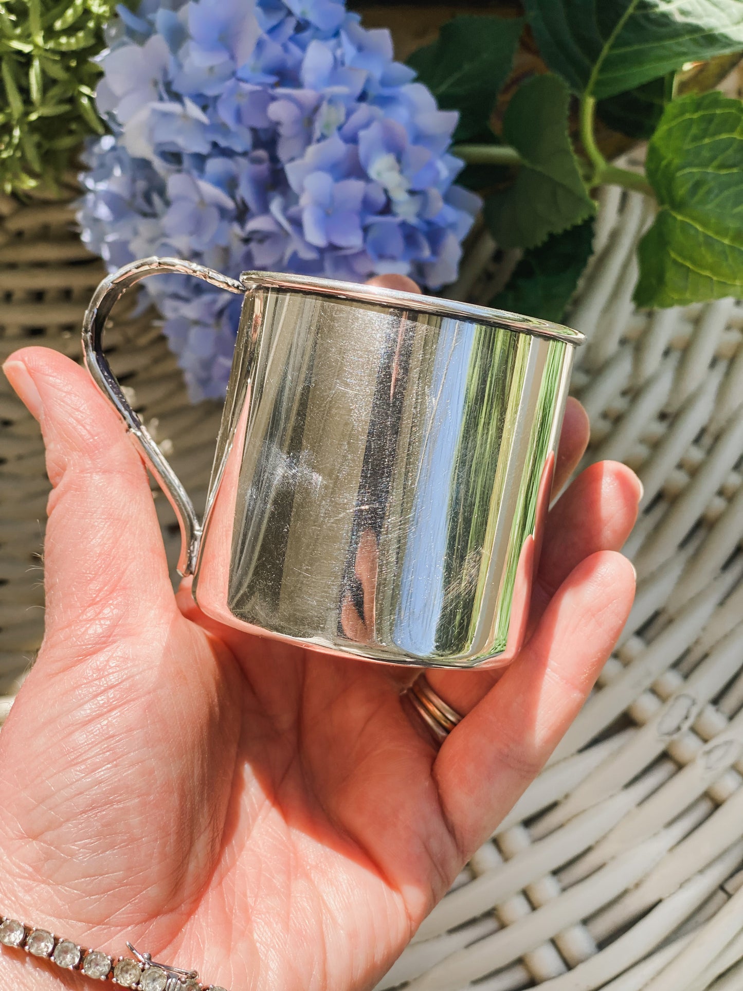 Antique Silver Plated Baby Cup and Spoon