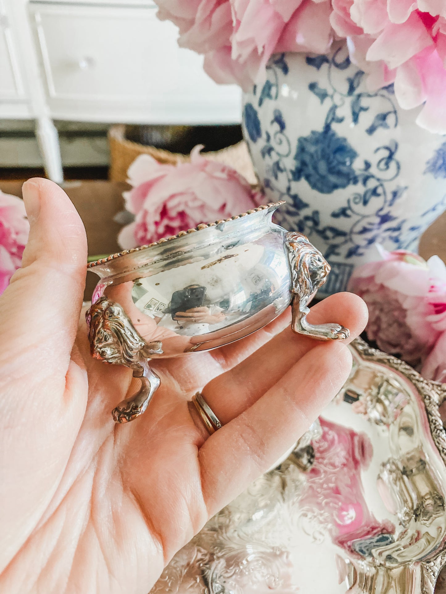 Set of 2 English Antique Salts with Blue Cobalt Liners