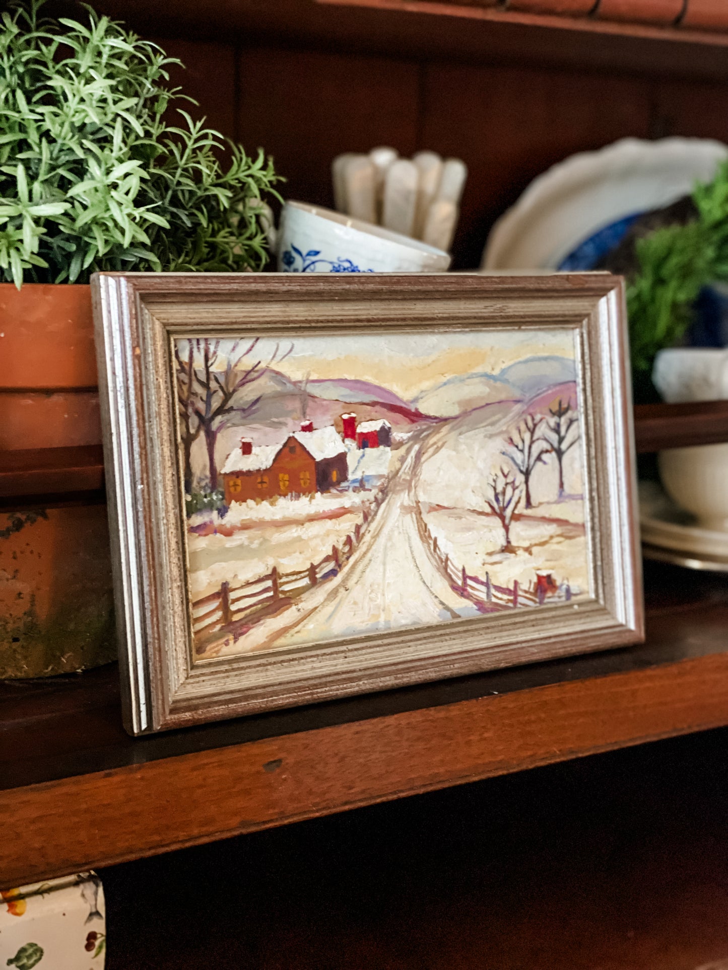 A Snowy Morning Miniature Oil Painting