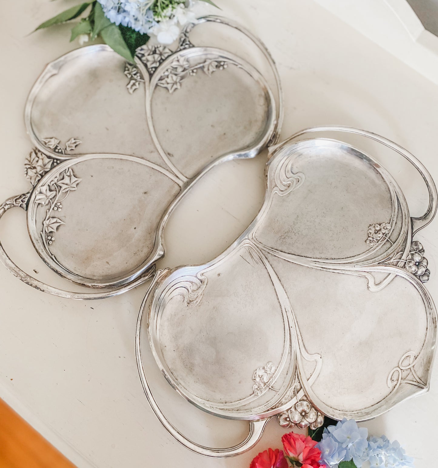 Pair of Art Noveau Unique Antique Trays