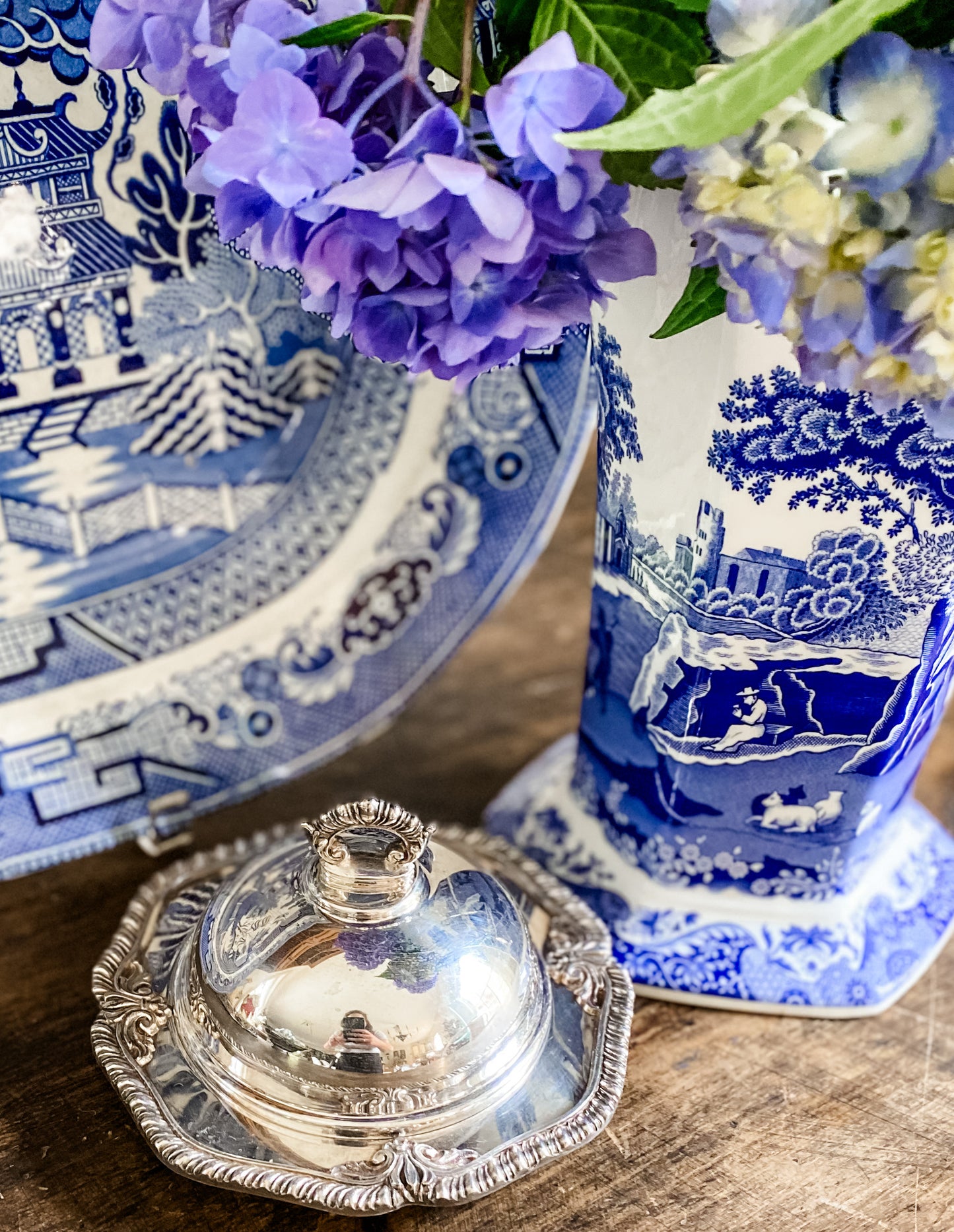 Antique Silver Butter Dish with Dome Lid