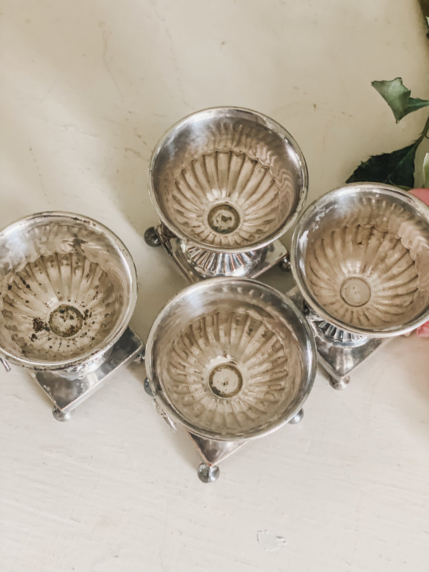 Set of 4 Antique Lion's Head Salt Cellars from the 1800's