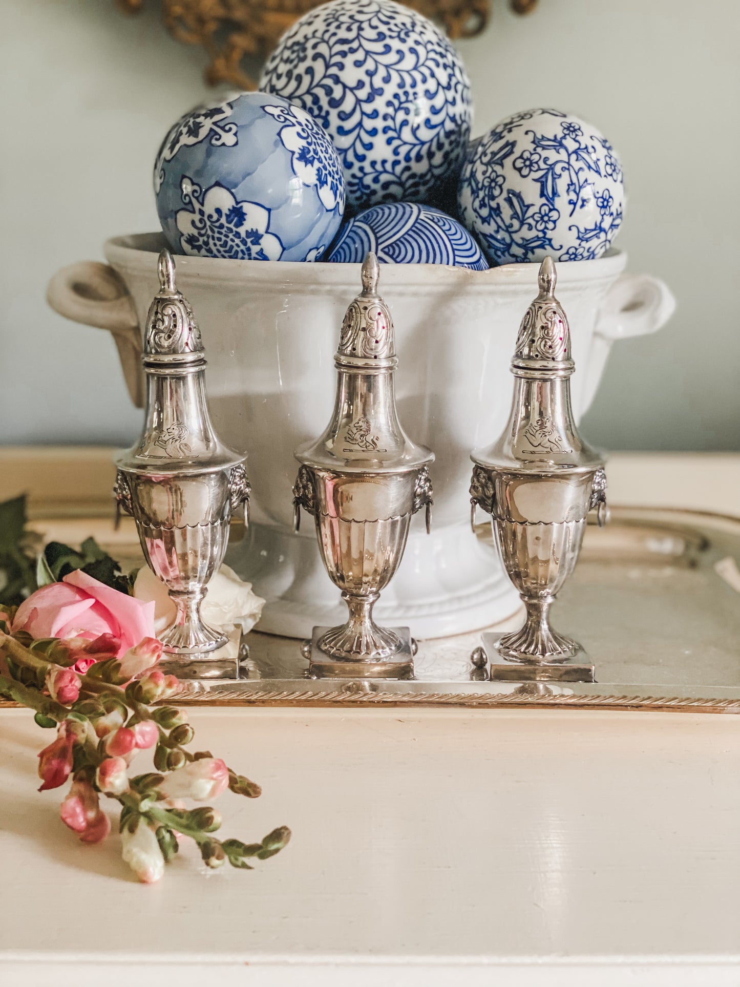 Set of Sheffield Silver 1800's Shakers with Lions Heads