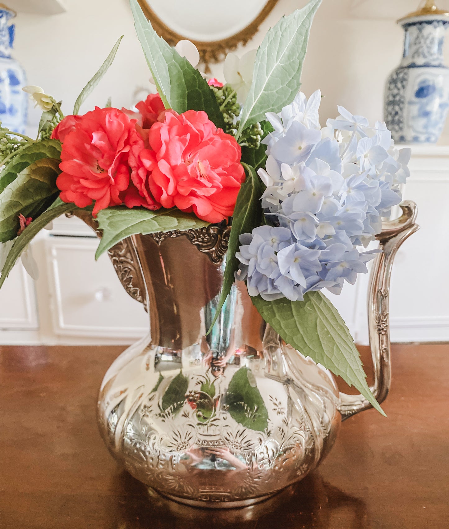 Ornate Antique Pitcher by Pool