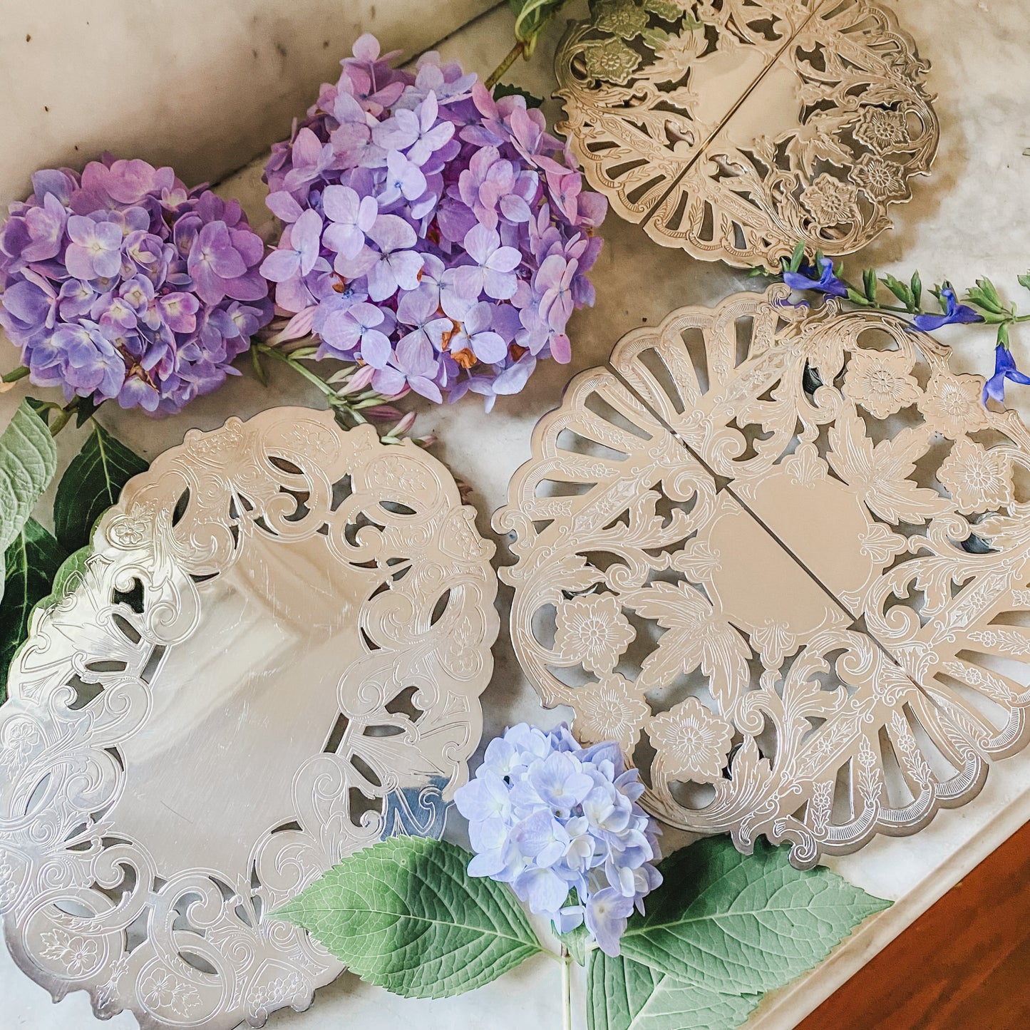 3 Gorgeous Pierced Silver Trivets for One Price!