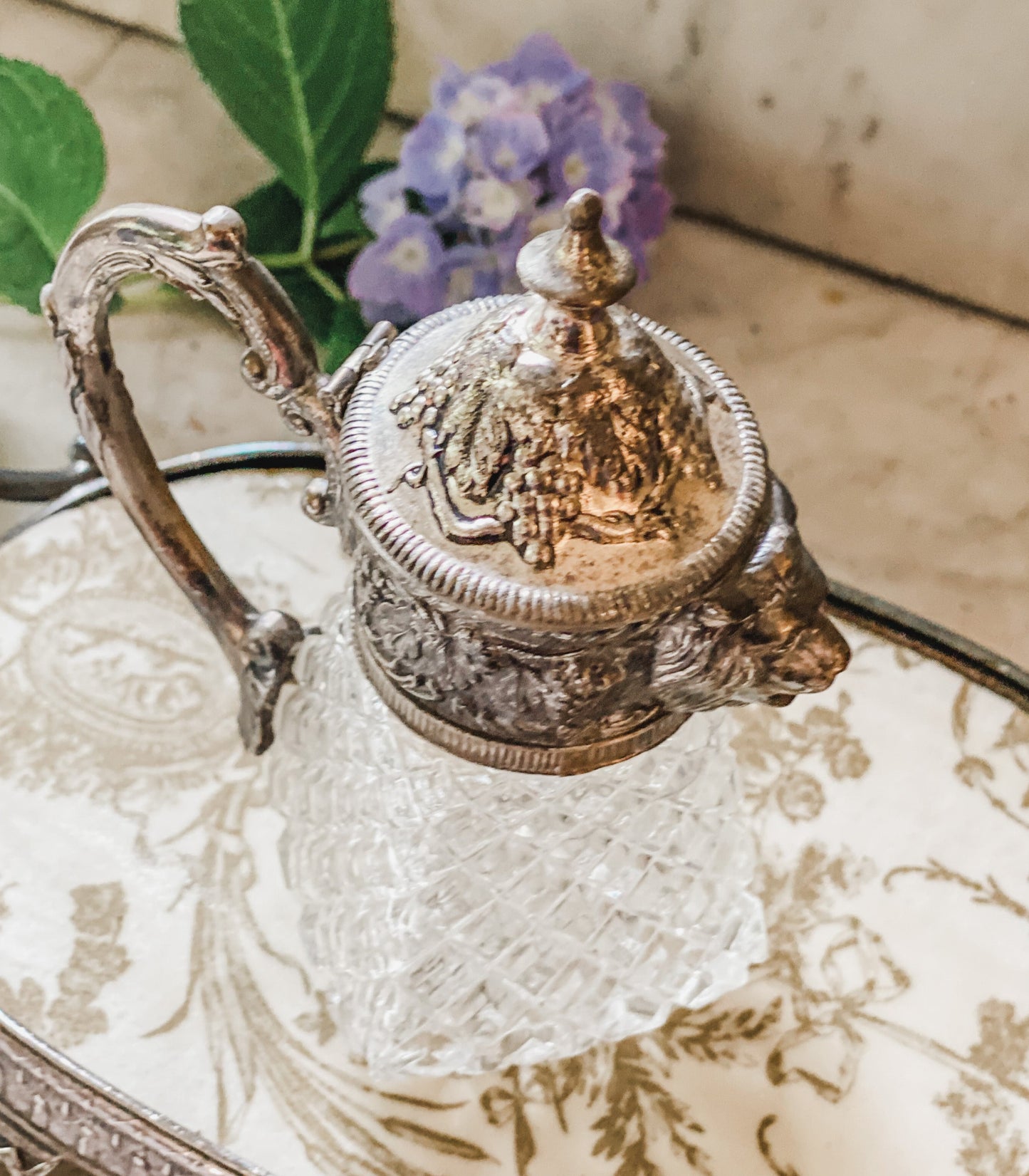 Antique Syrup Decanter with Lion Head