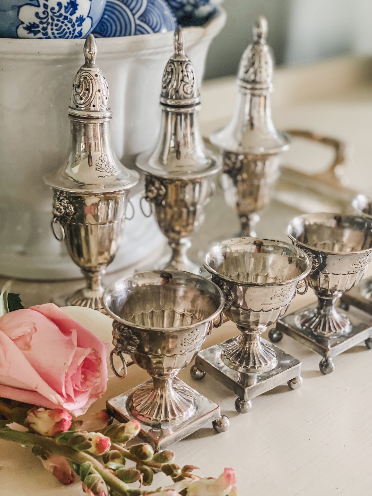 Set of Sheffield Silver 1800's Shakers with Lions Heads
