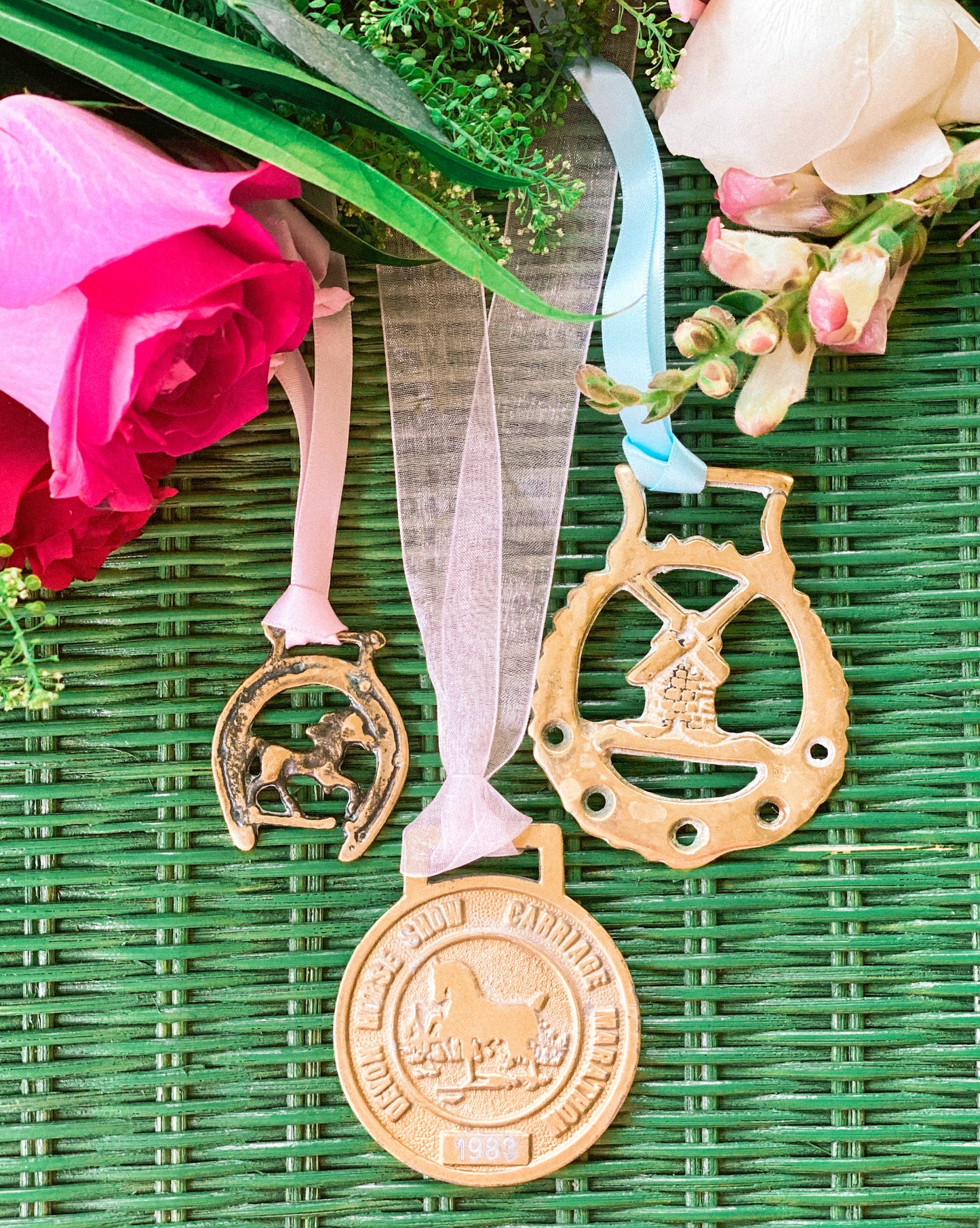 Set of 3 Horse Brass featuring Devon Horseshow Medal and Miniature Horse Brass