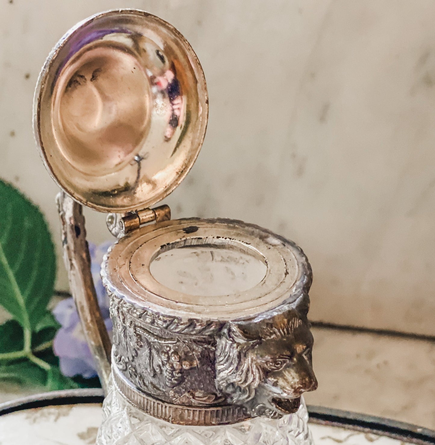 Antique Syrup Decanter with Lion Head