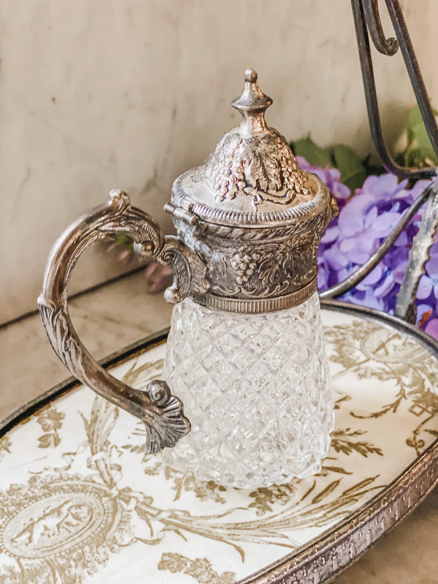 Antique Syrup Decanter with Lion Head