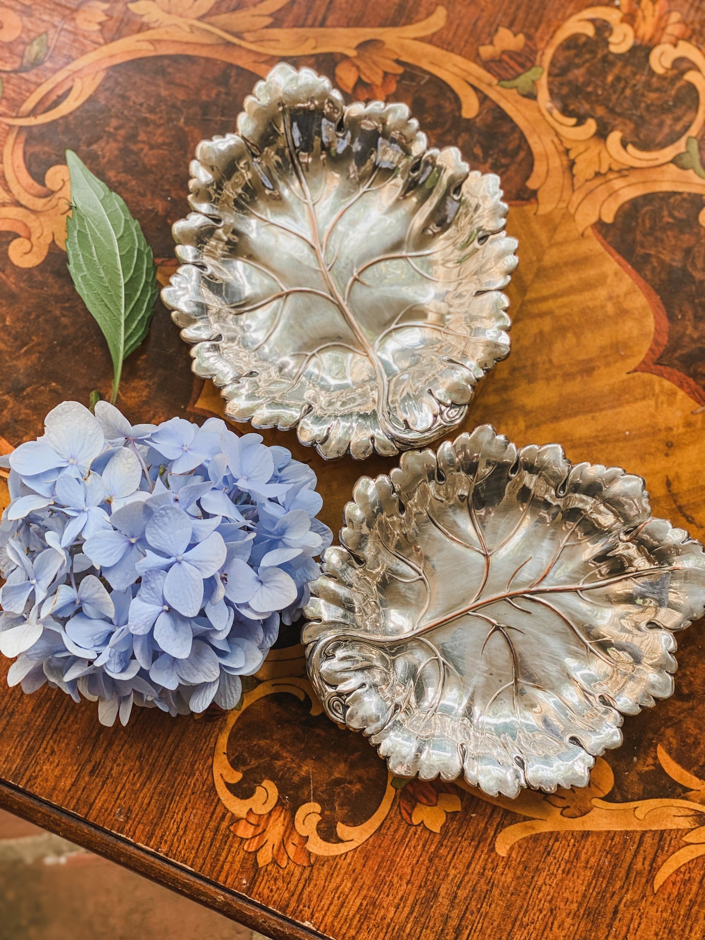 Pair of Antique Grape Leaf Dishes