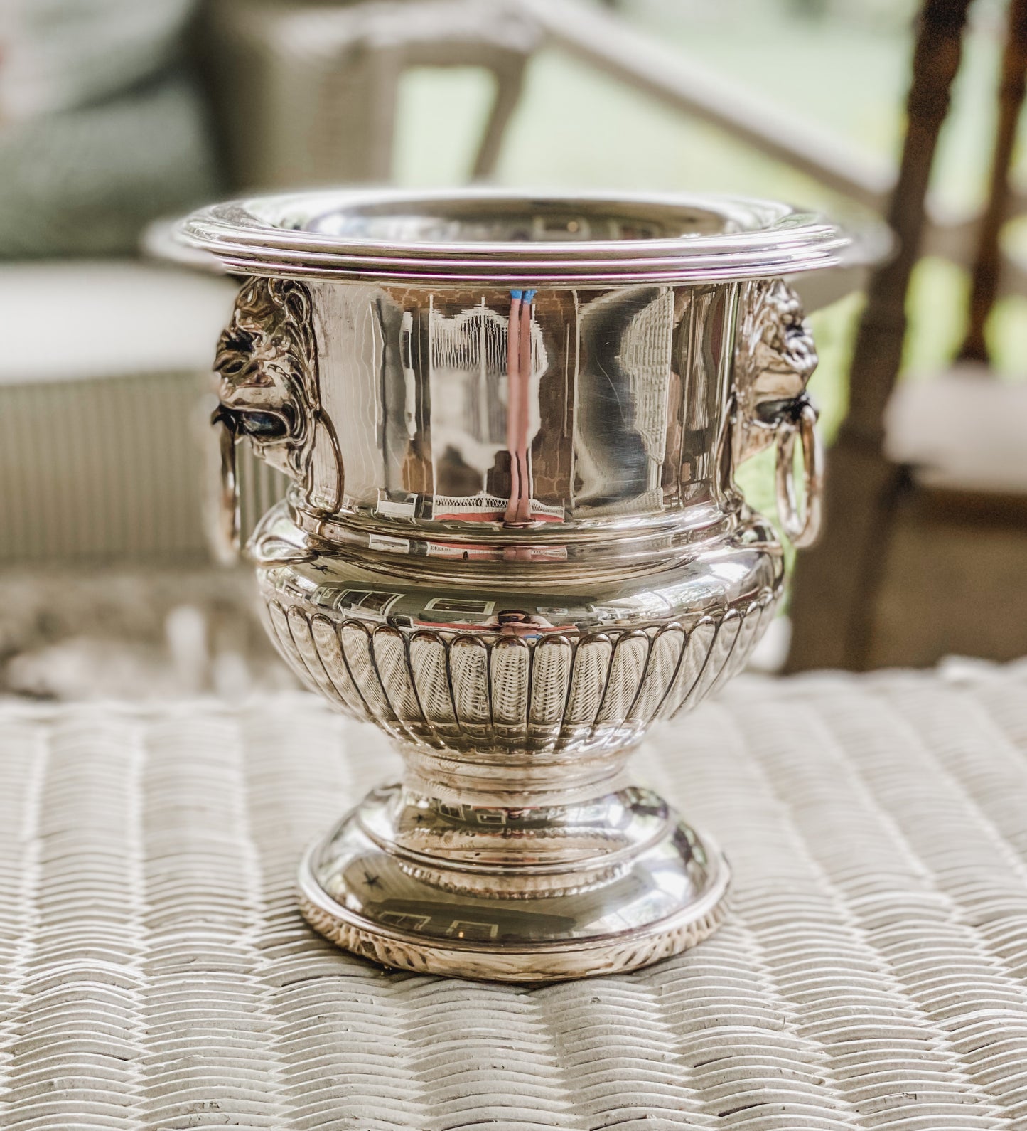 Petite Silver Champagne Bucket with Lion Head Handles.