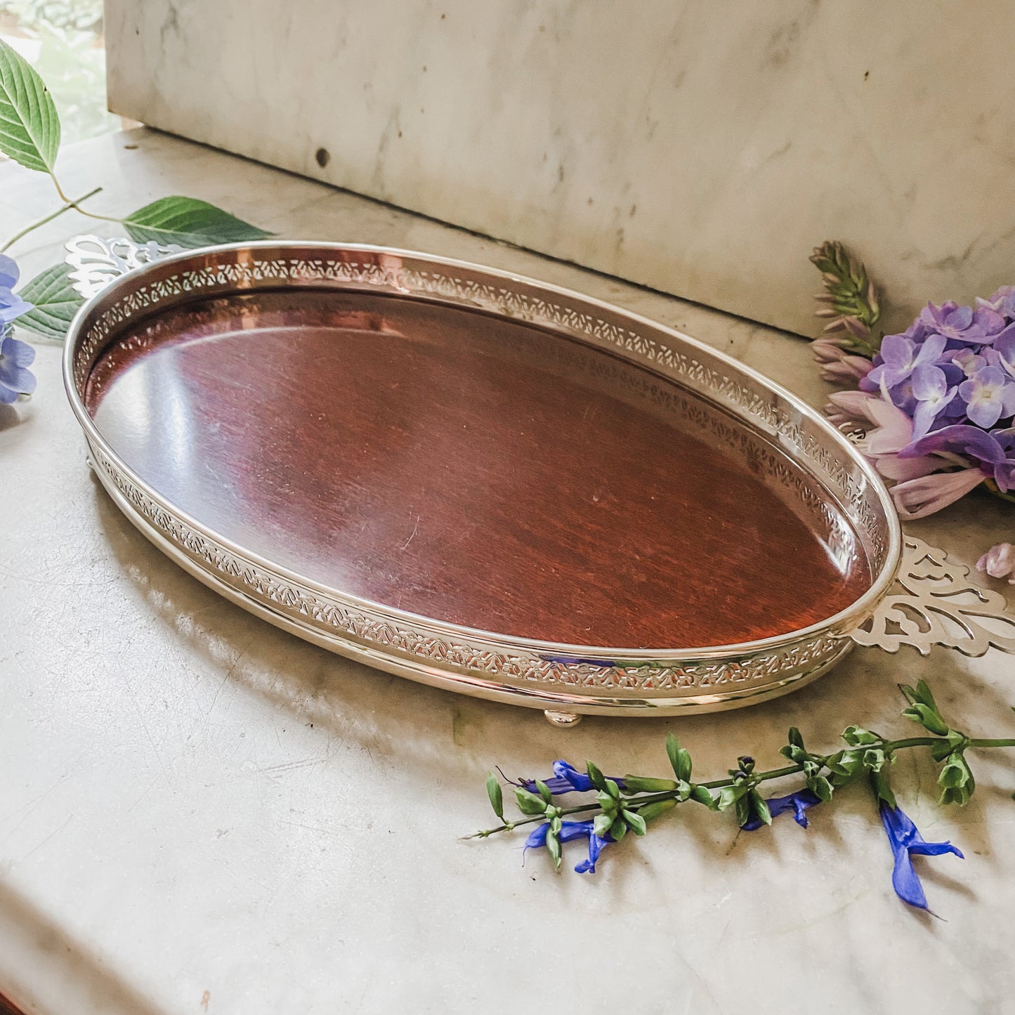 Lovely Antique Reticulated Tray with Pierced Handles