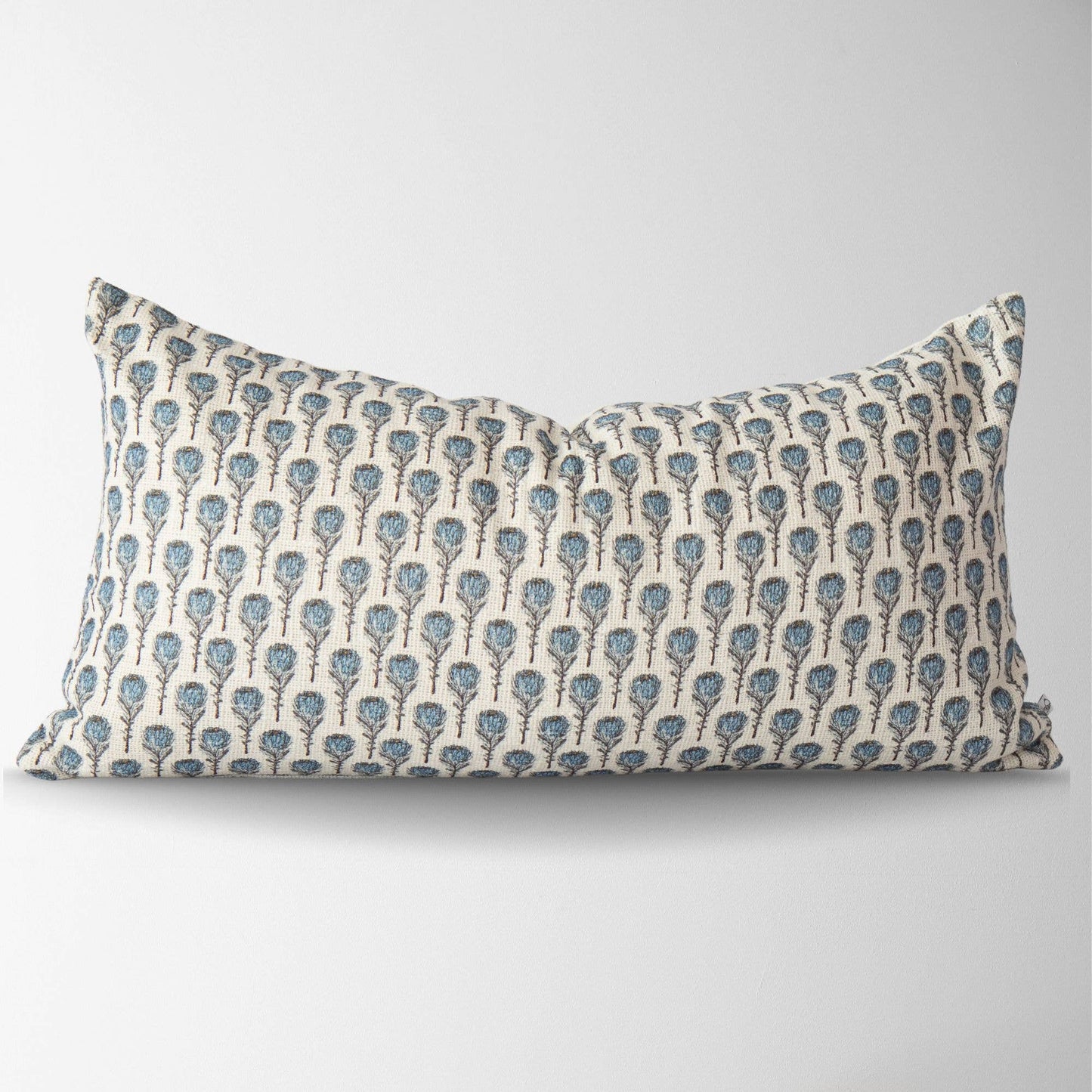 New Lumbar Block Print Flower Pillow Cover