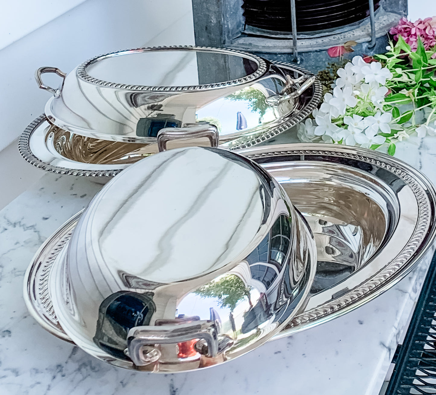 2 High Quality Antique Covered Servers