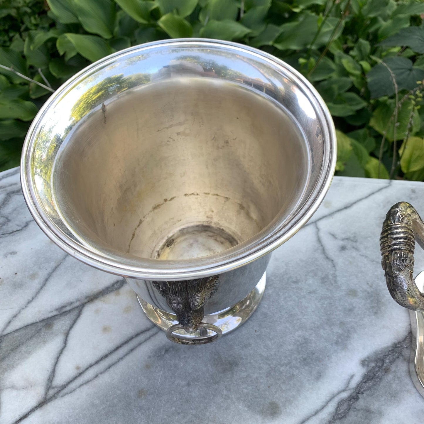 Vintage Silver Lion head Handled Wine Bucket