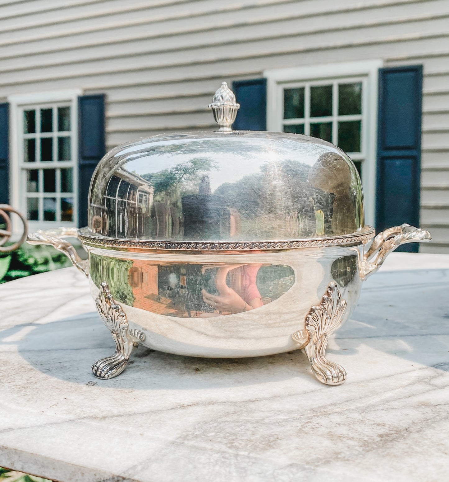 Antique Silver Dome Lid Server