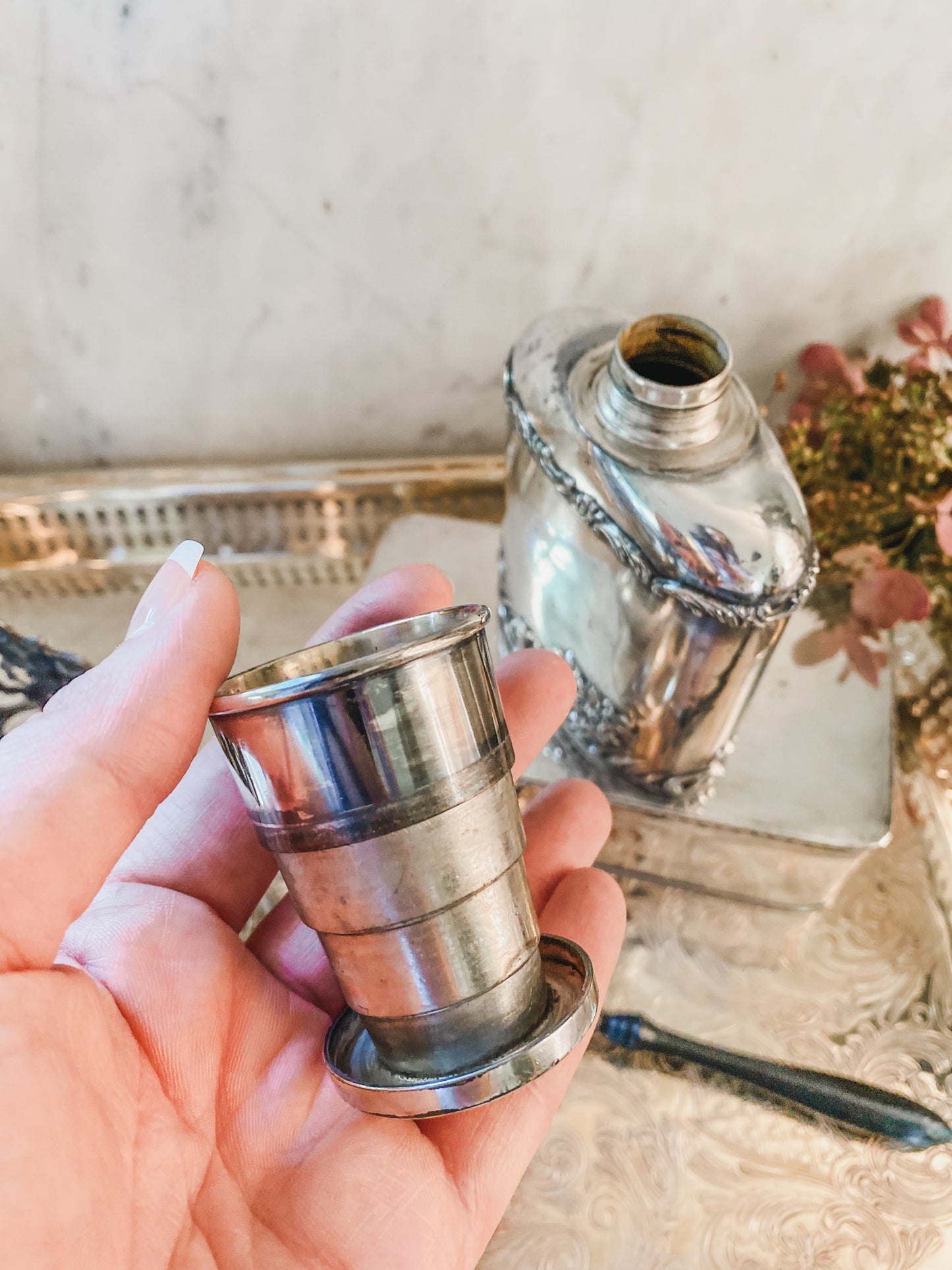 Antique Liquor Flask With Shot Glass Lid