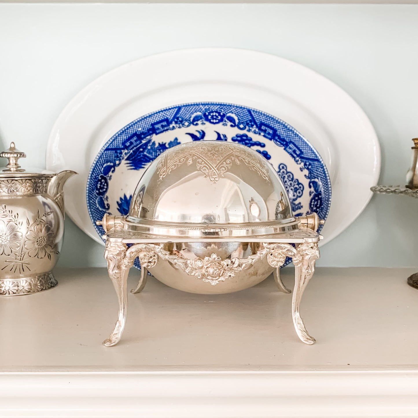 Antique Silver Plate Revolving Dome Server