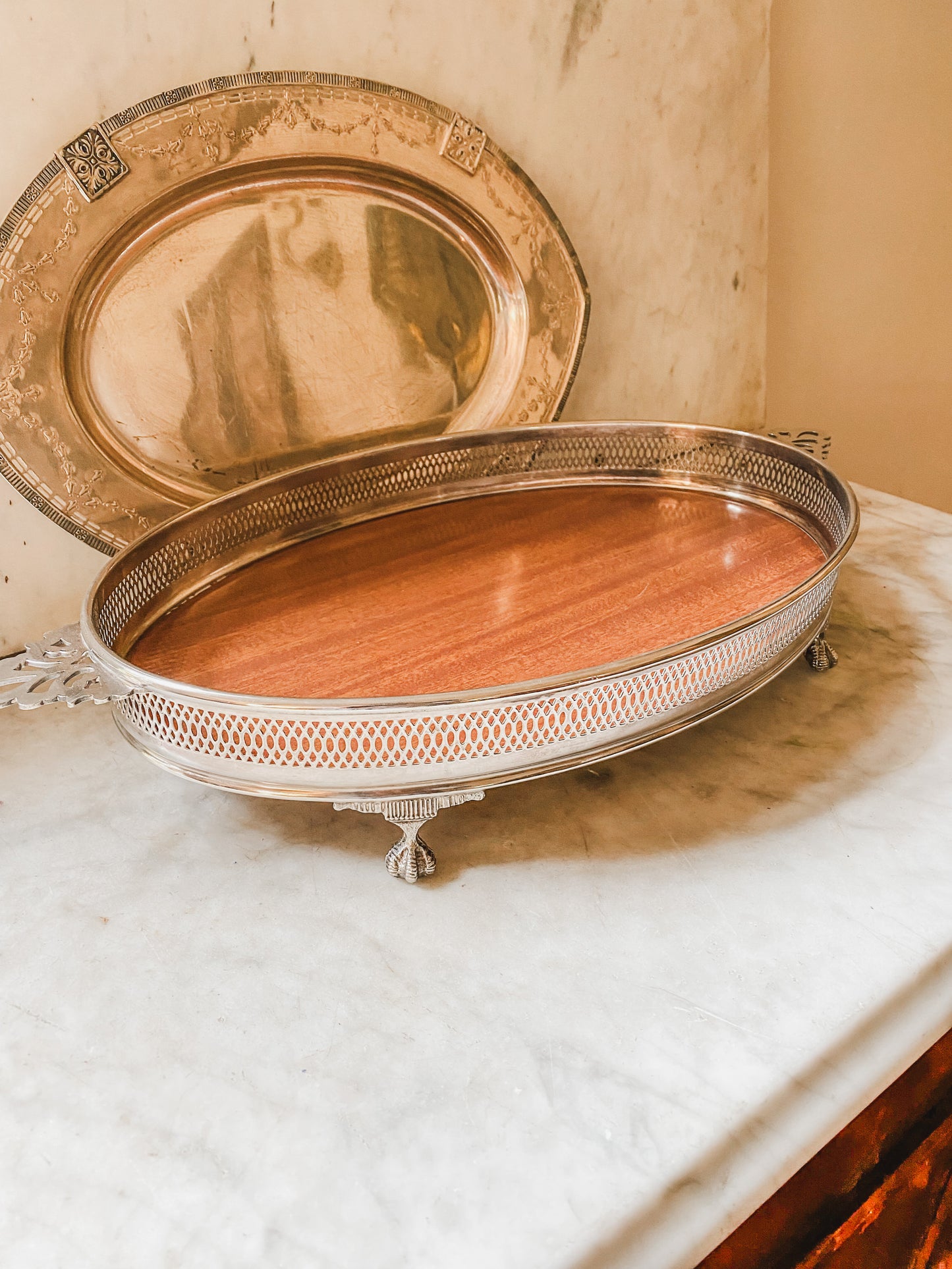 Large Gallery Tray with Pierced Sides and Handles