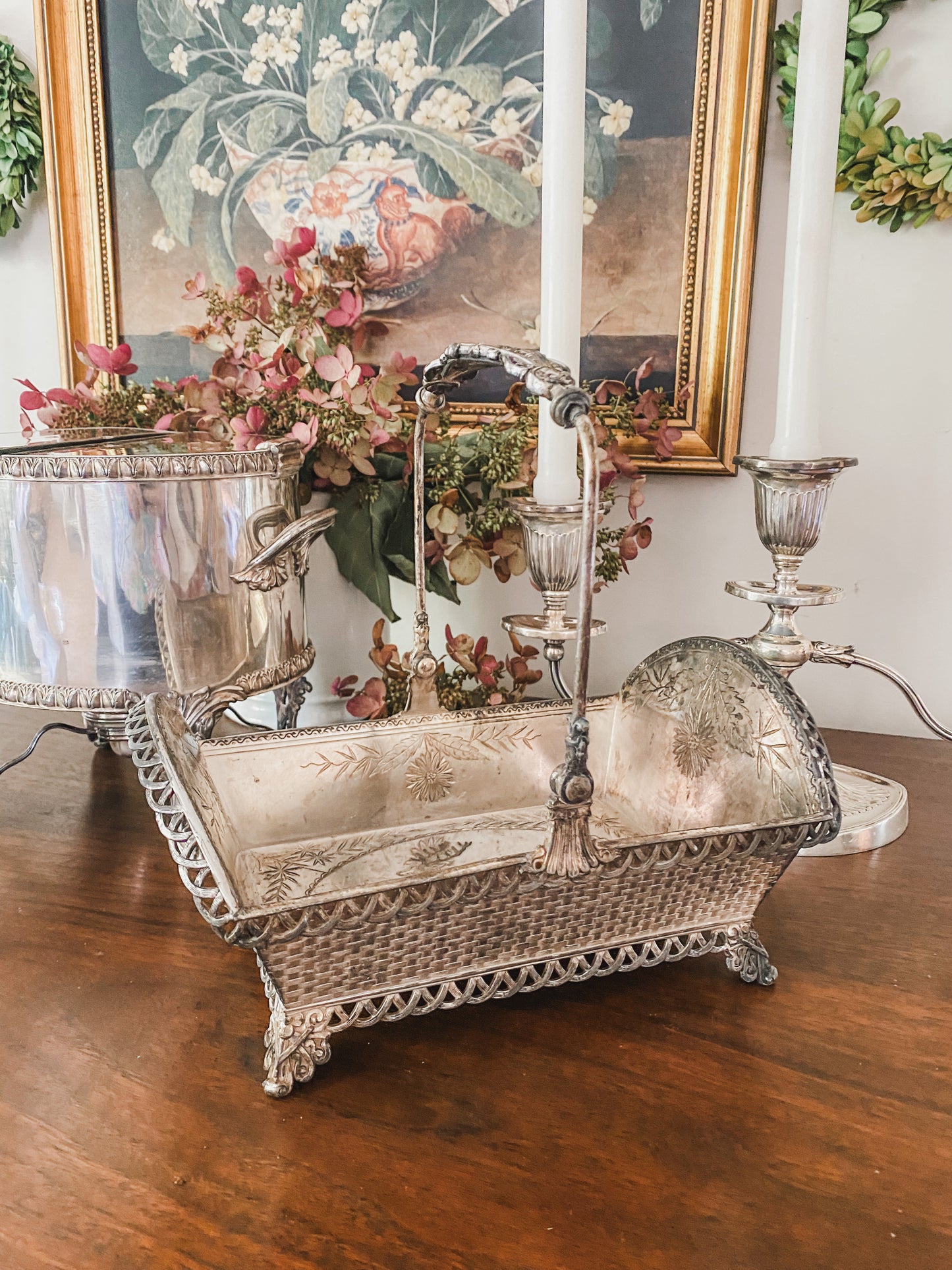 Fabulous Detailed Antique Quadroupleplate Buck Basket