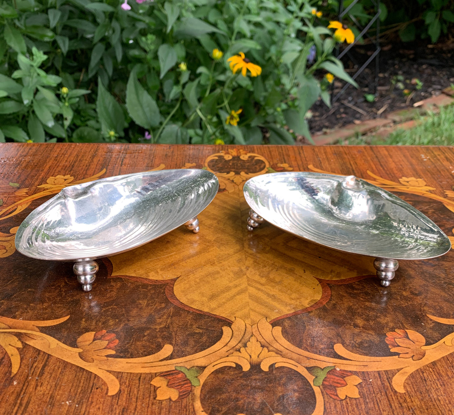 Two Wonderful Antique Silver Clam Shells