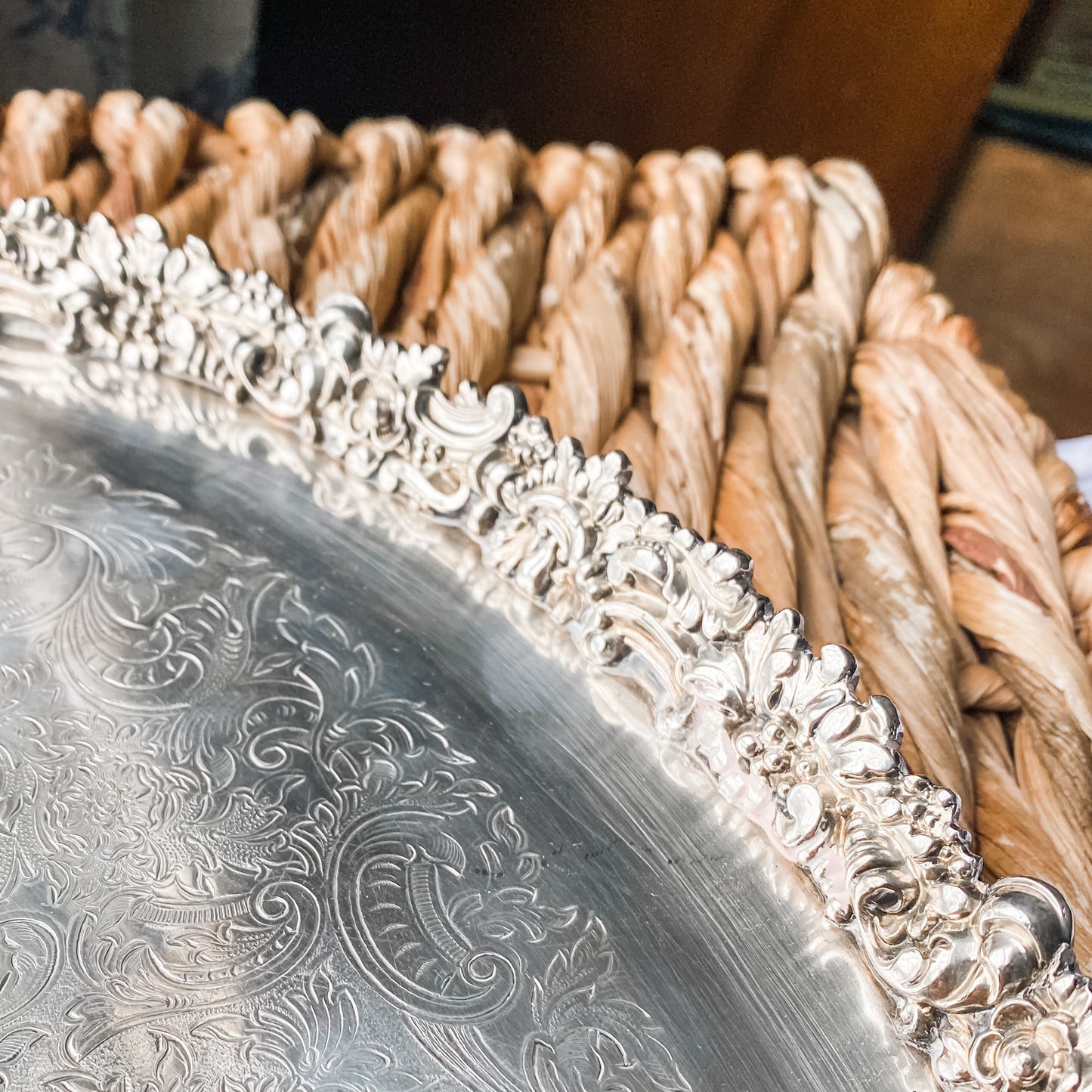 Rare Antique Barker Ellis Tray with Unique Floral Trim