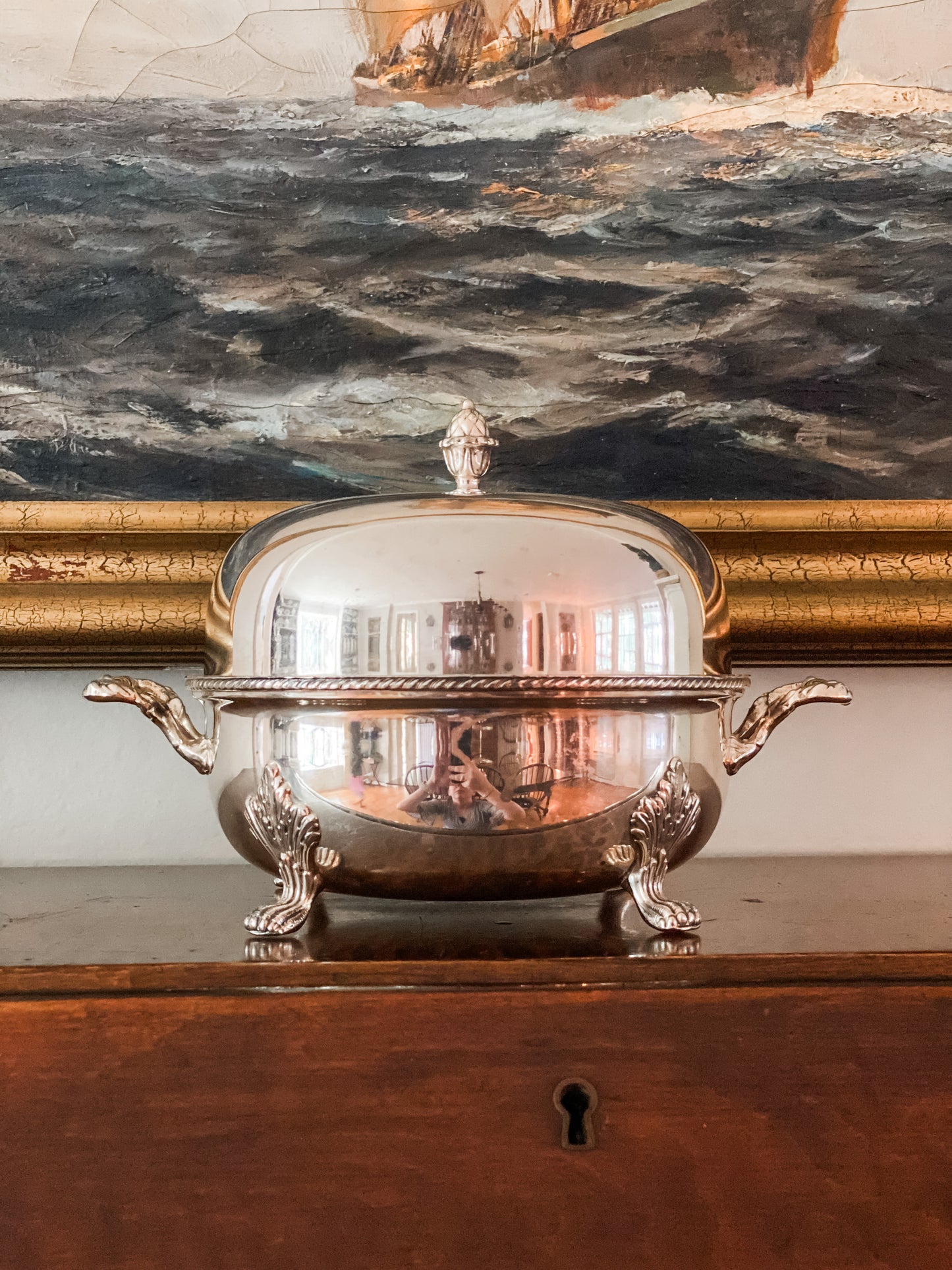 Antique Silver Dome Lid Server