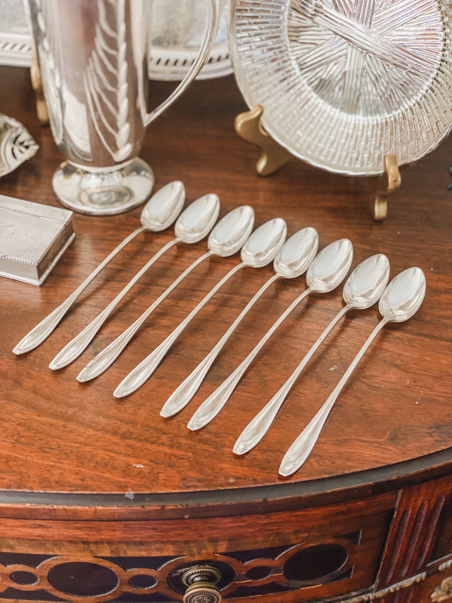 Set of 8 Antique Ice Tea Spoons from 1910
