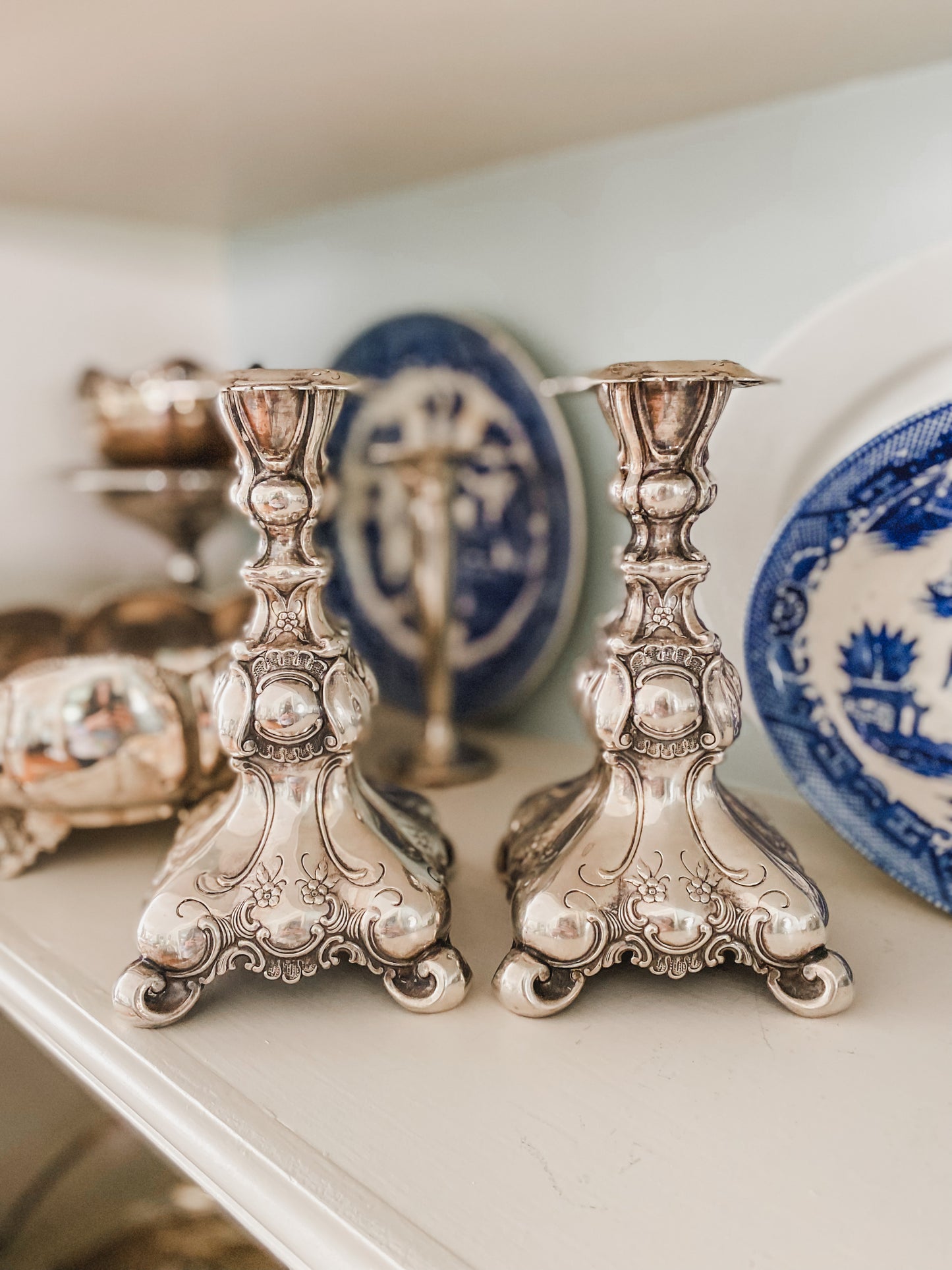 Gorgeous Antique Swedish Repousse Candlesticks