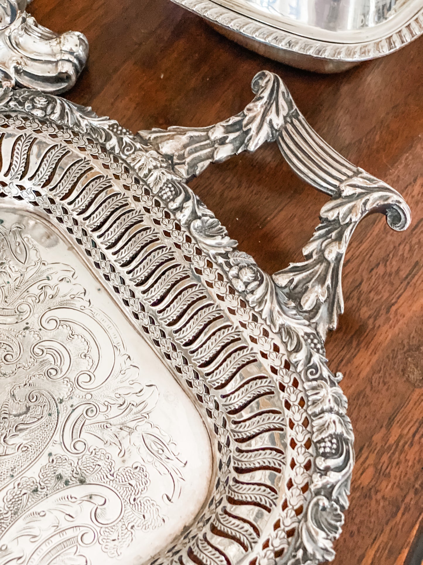 Outstanding English Antique 2 Foot Rectangular Pierced Tray