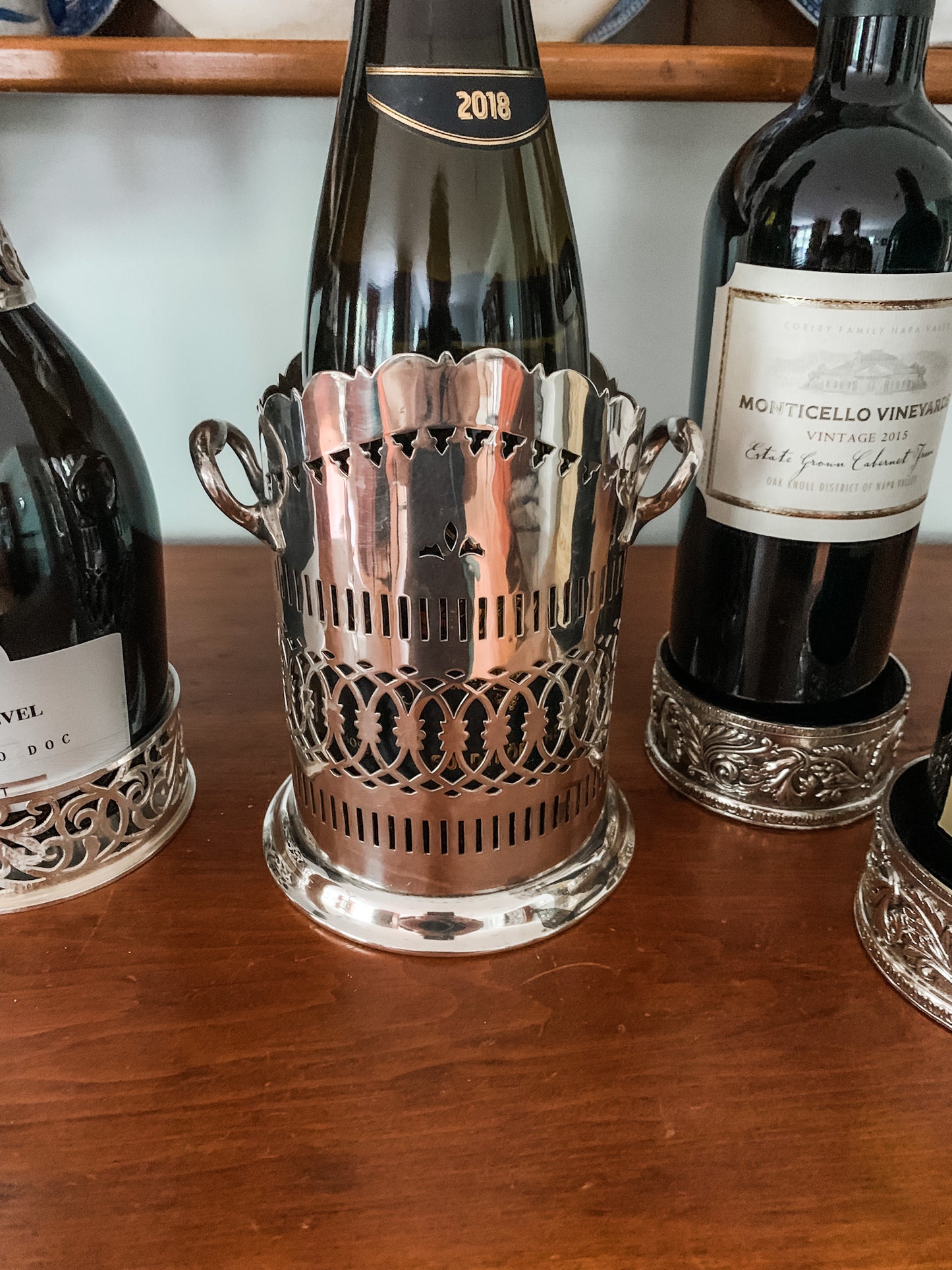 Antique English Silver plate Reticulated Bottle holder