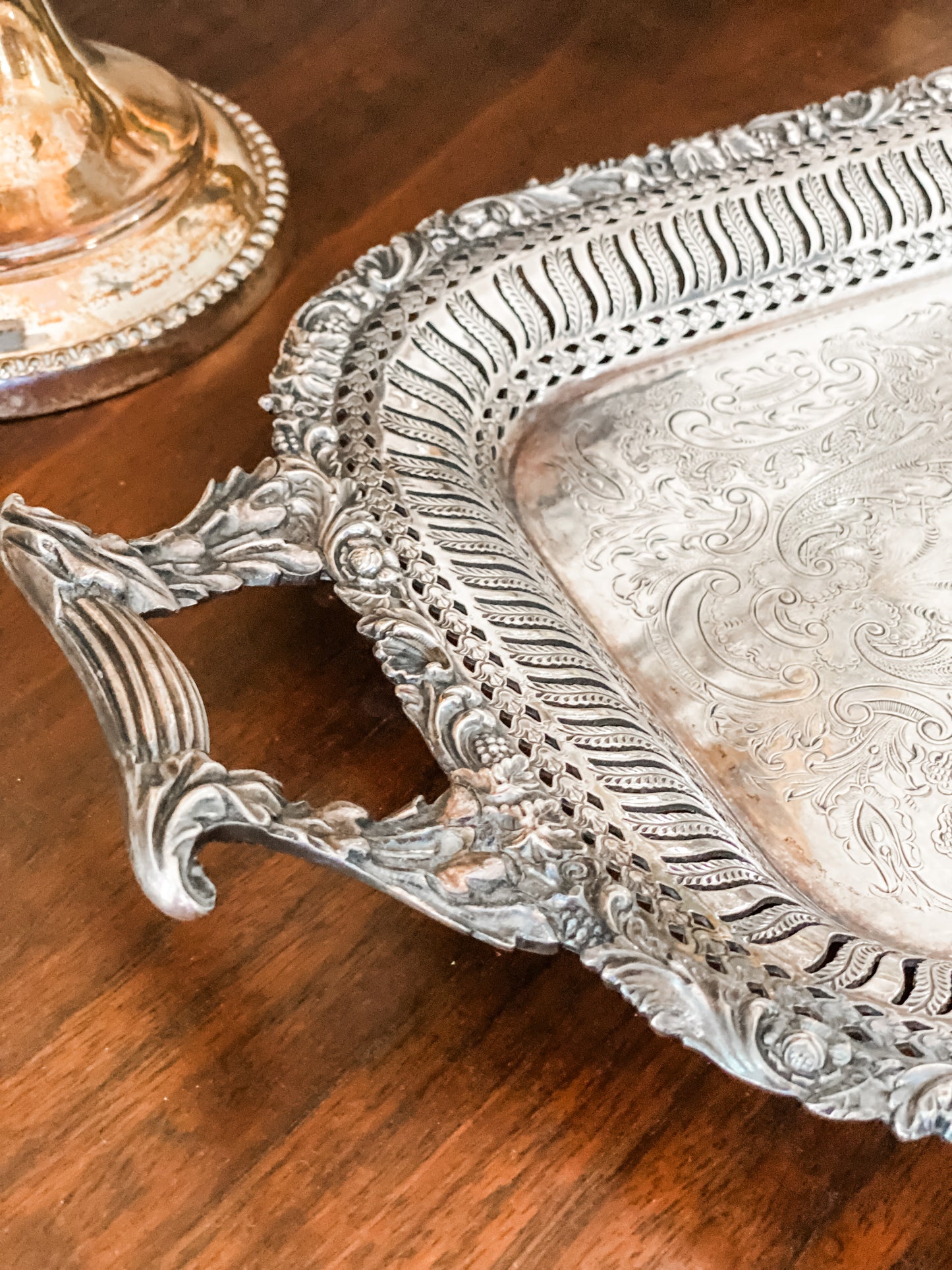 Outstanding English Antique 2 Foot Rectangular Pierced Tray