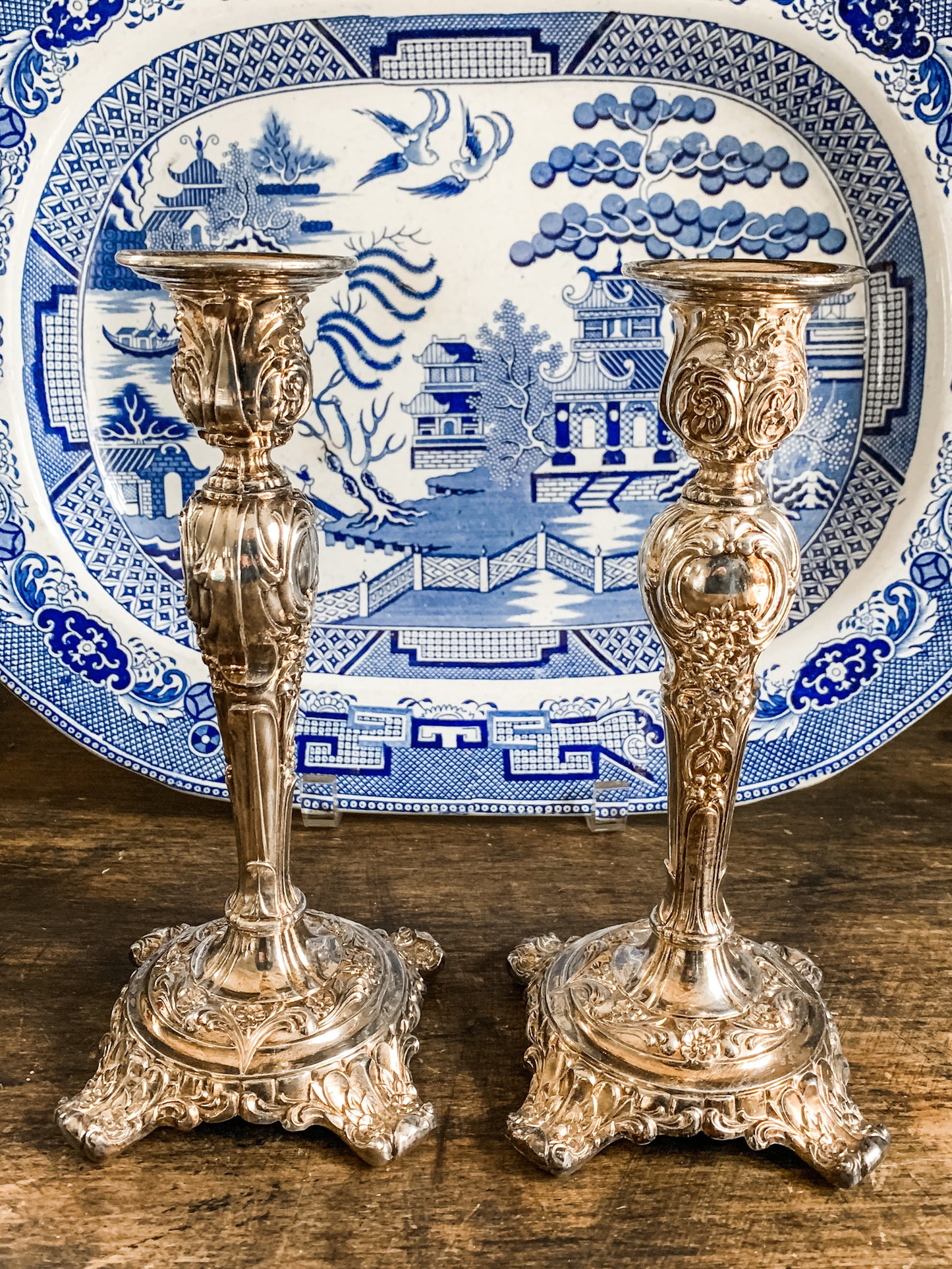 Gorgeous Antique Repousse Candlesticks