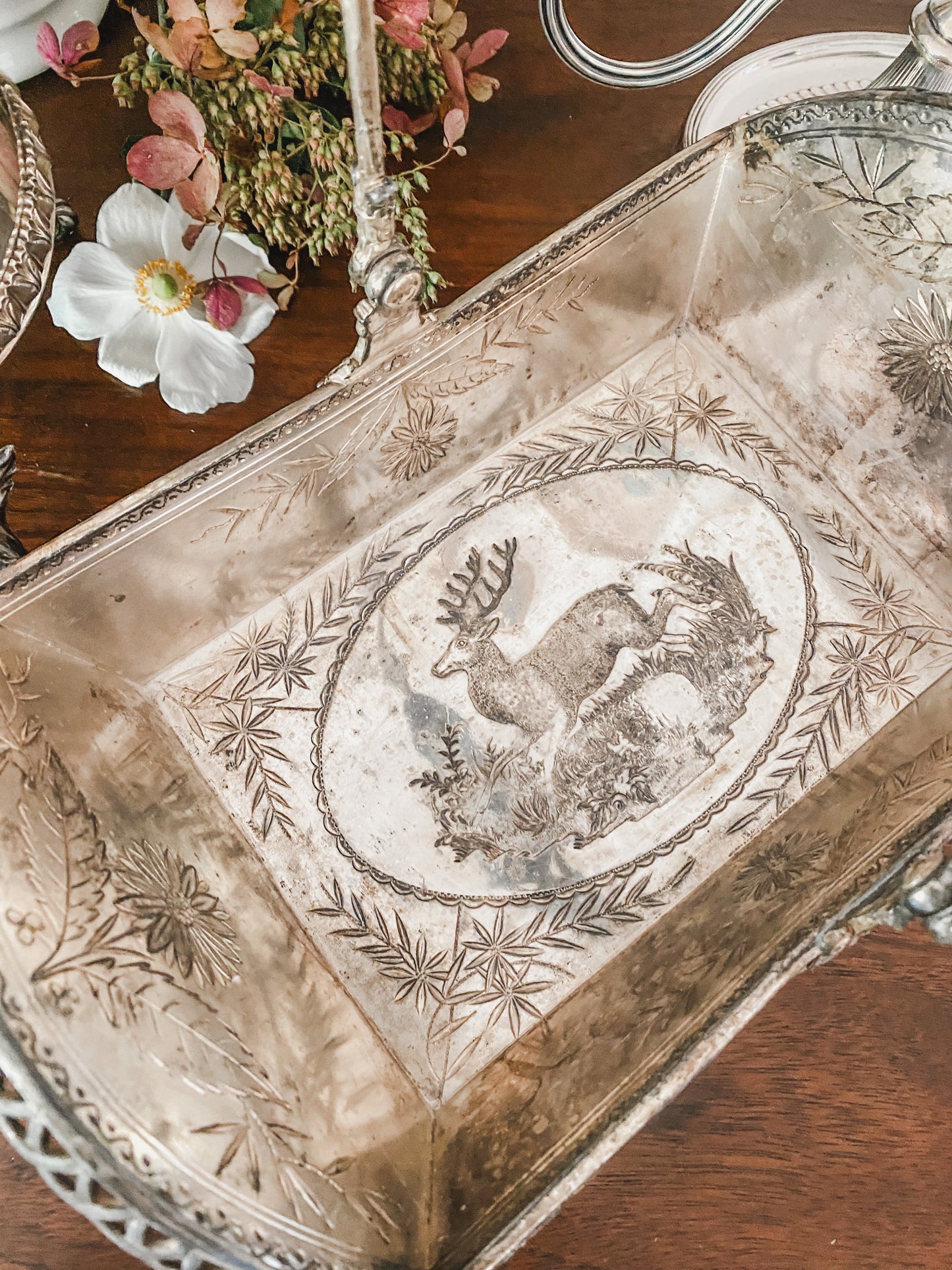 Fabulous Detailed Antique Quadroupleplate Buck Basket