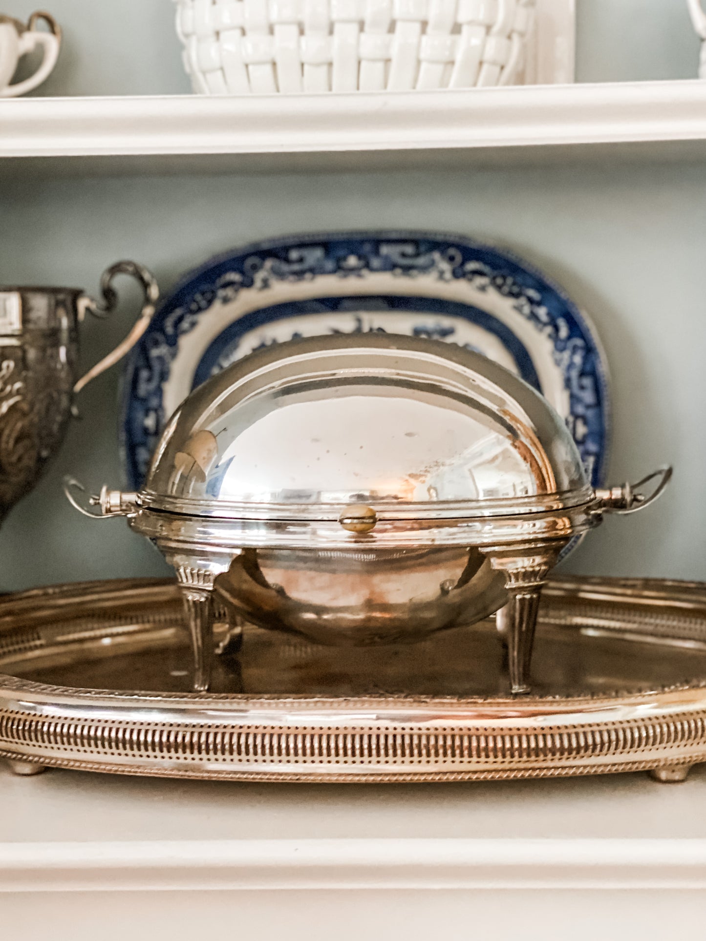 Antique Revolving Dome Silver Server (on the right )