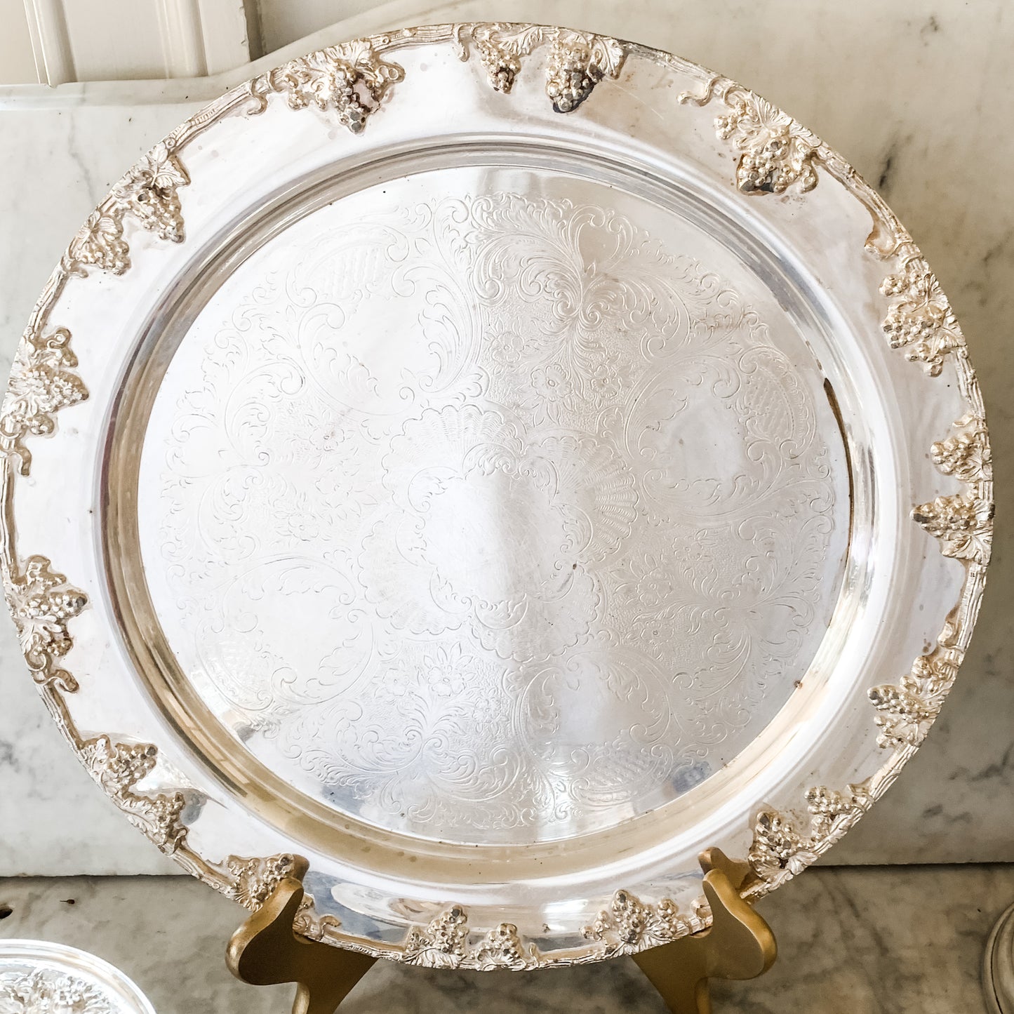 Heavy Silver Plate Tray with Grapevine trim